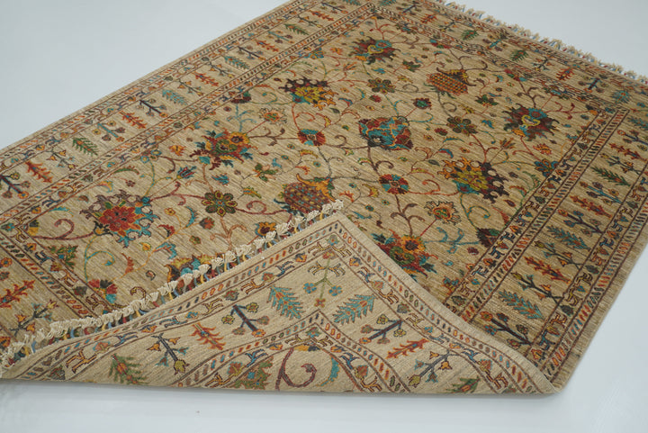 6x8 Beige Waziri Afghan Hand Knotted Oriental Rug - Yildiz Rugs