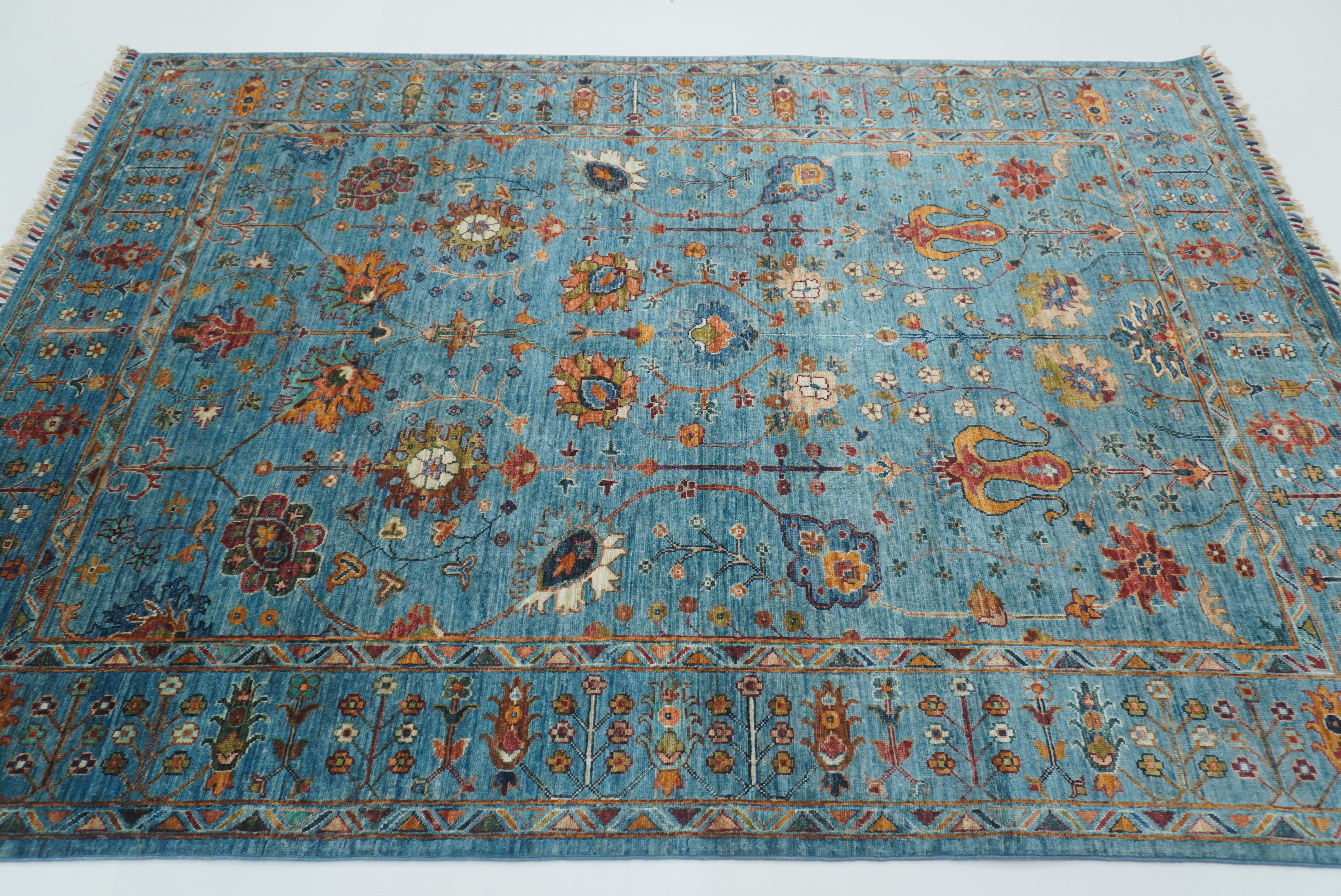 6x8 Waziri Turquoise Blue Afghan Hand Knotted Oriental Rug - Yildiz Rugs