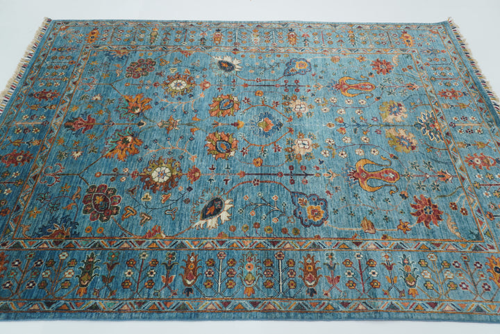 6x8 Waziri Turquoise Blue Afghan Hand Knotted Oriental Rug - Yildiz Rugs