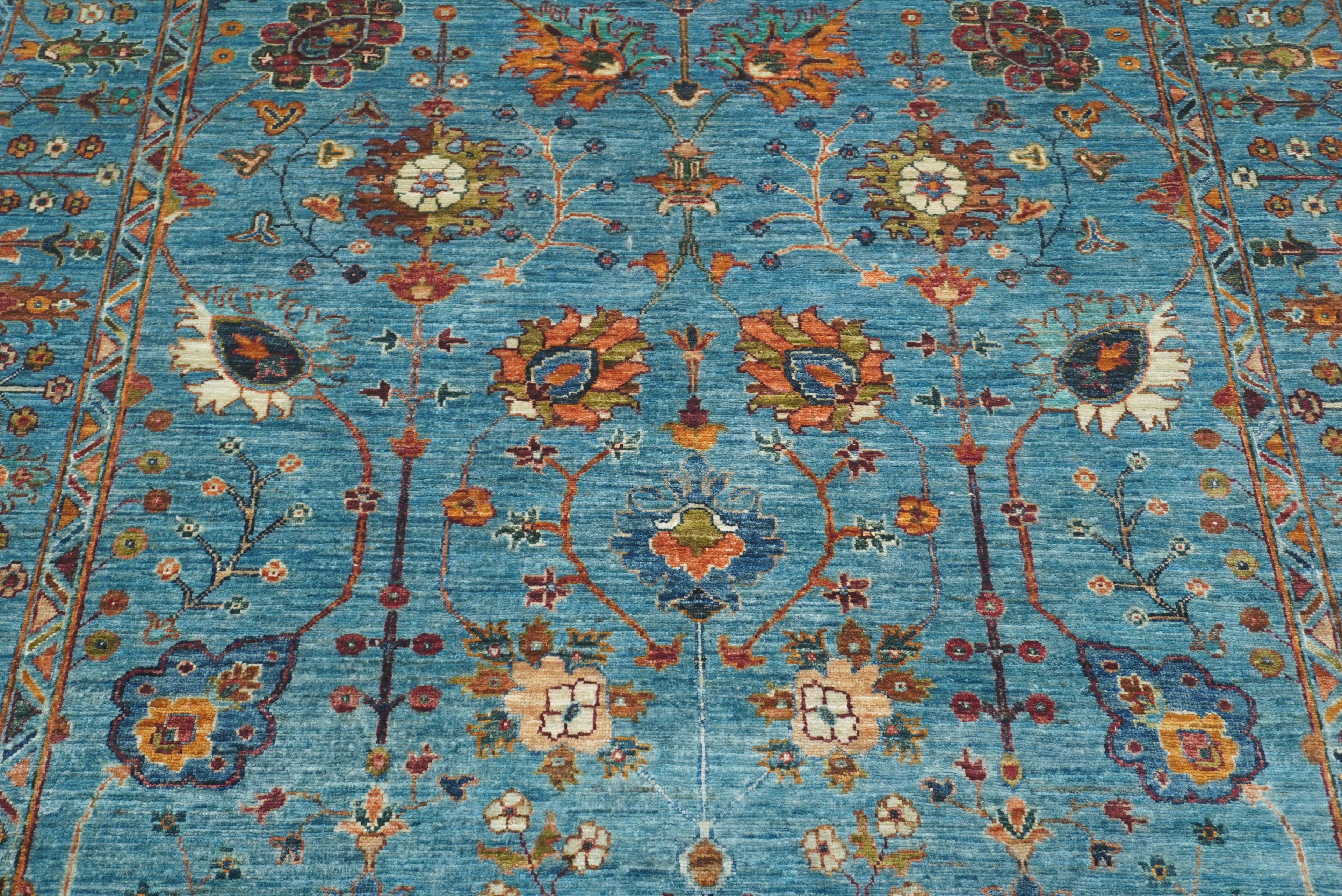 6x8 Waziri Turquoise Blue Afghan Hand Knotted Oriental Rug - Yildiz Rugs