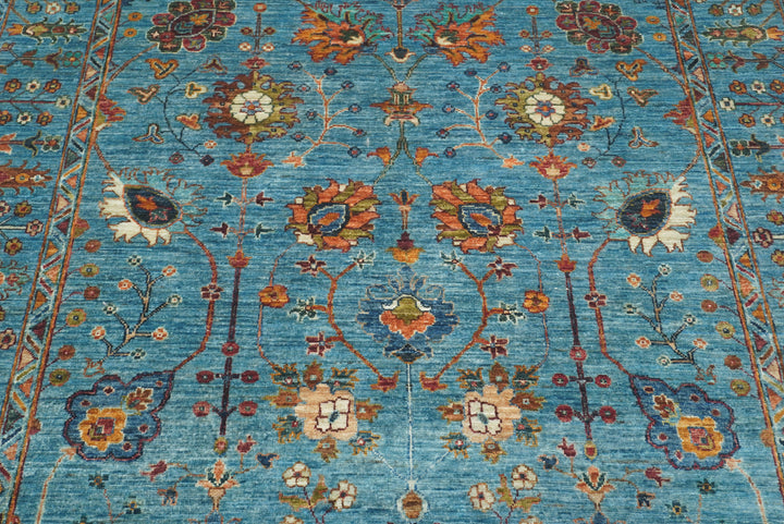 6x8 Waziri Turquoise Blue Afghan Hand Knotted Oriental Rug - Yildiz Rugs