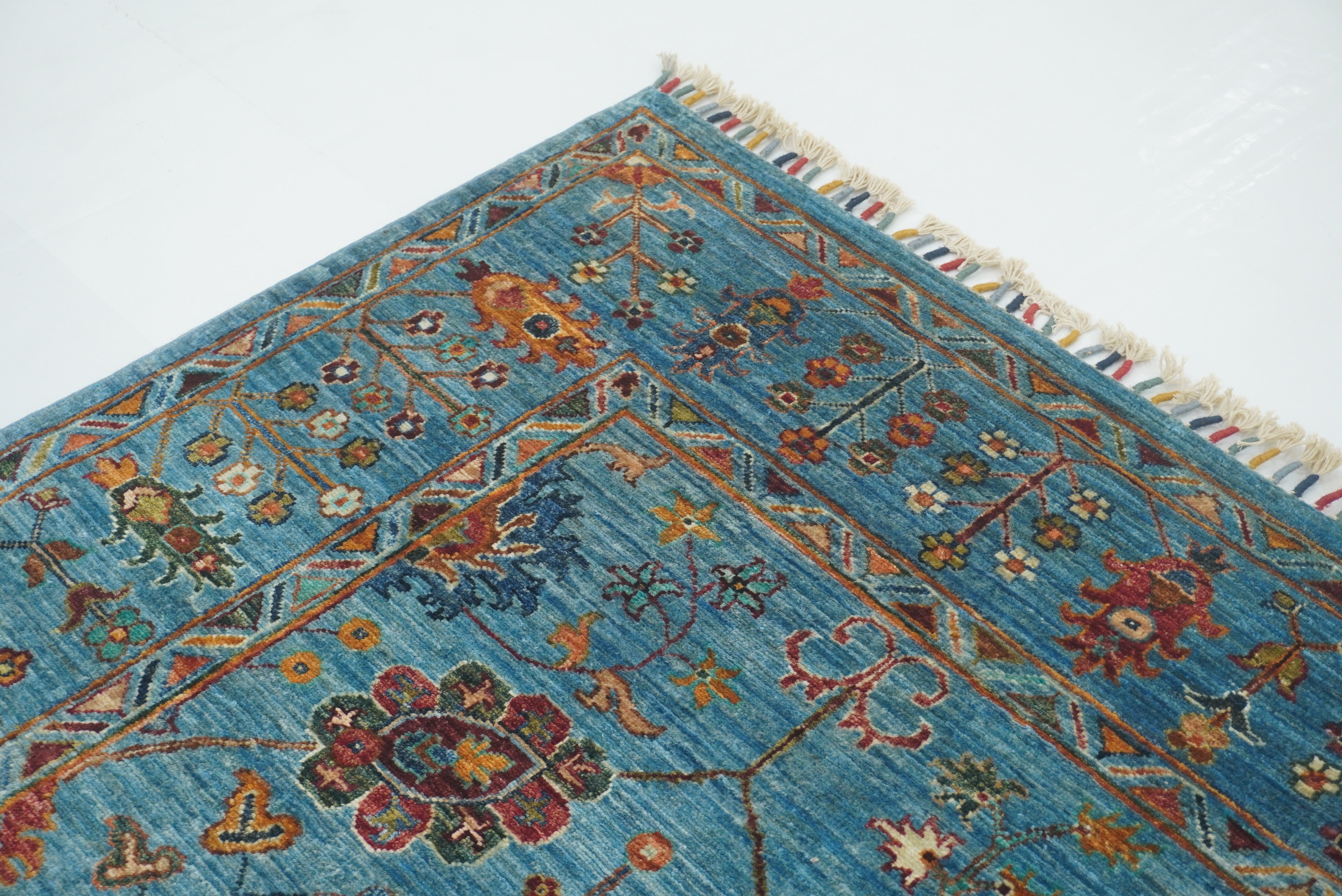 6x8 Waziri Turquoise Blue Afghan Hand Knotted Oriental Rug - Yildiz Rugs