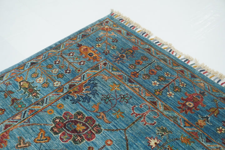 6x8 Waziri Turquoise Blue Afghan Hand Knotted Oriental Rug - Yildiz Rugs