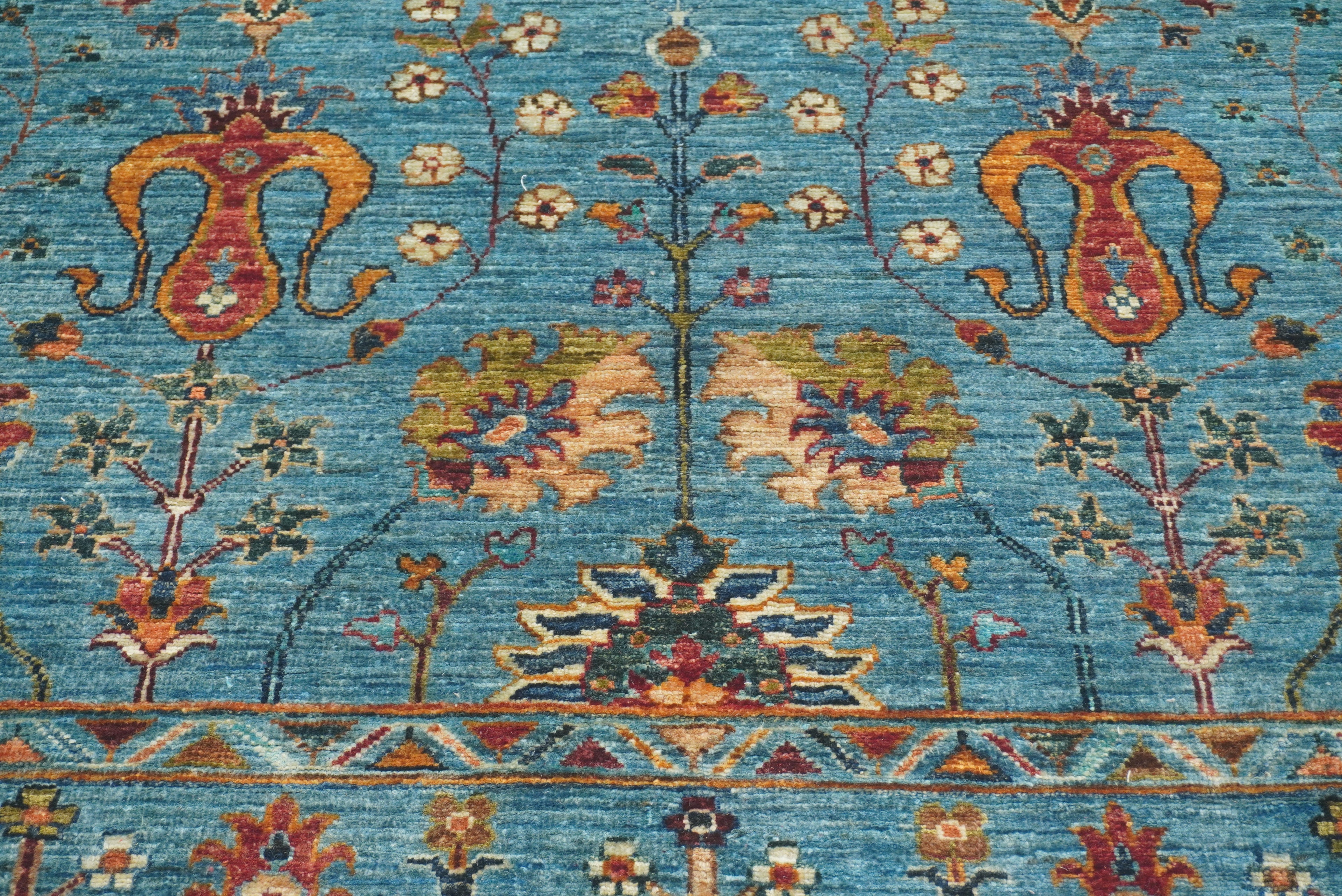 6x8 Waziri Turquoise Blue Afghan Hand Knotted Oriental Rug - Yildiz Rugs