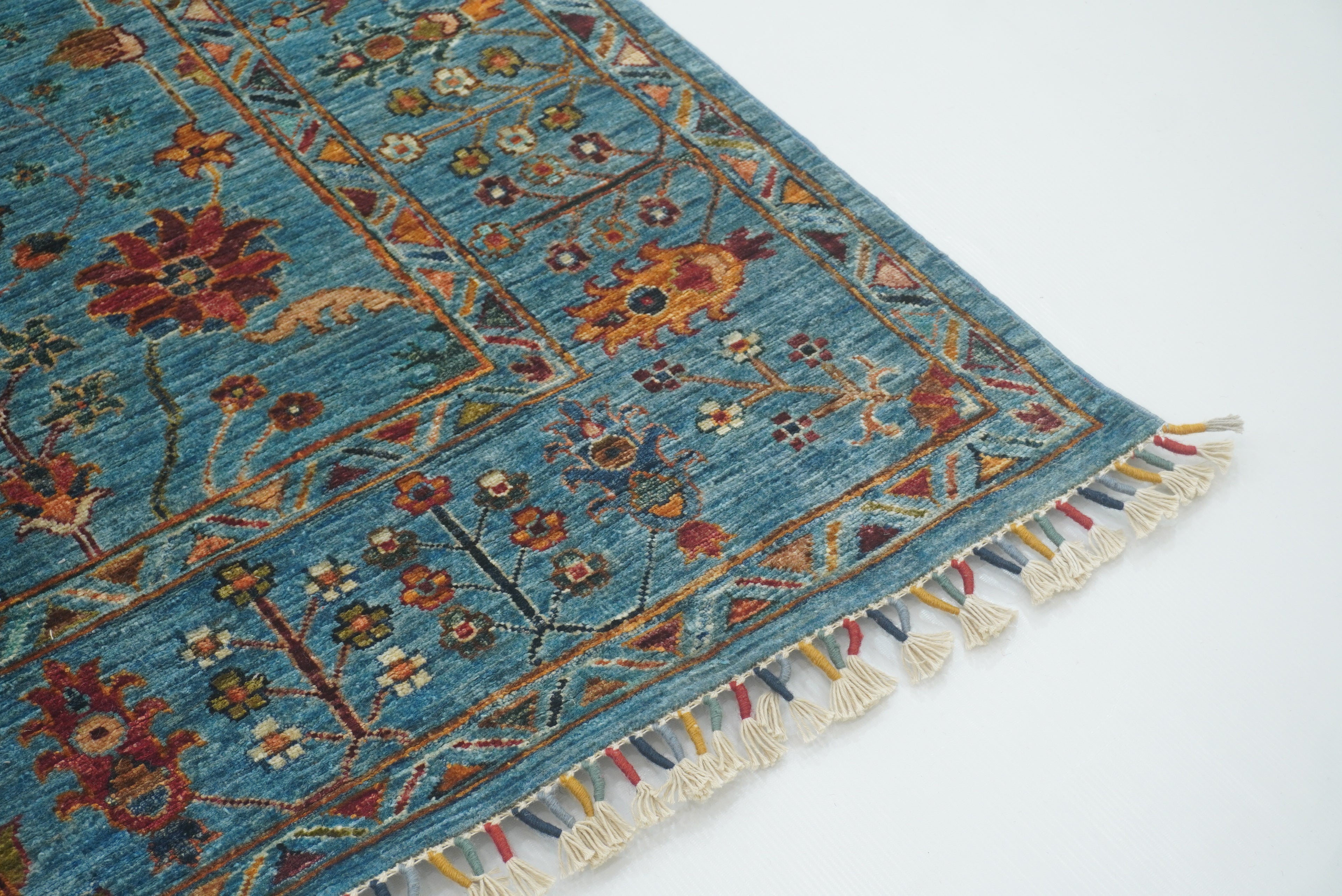 6x8 Waziri Turquoise Blue Afghan Hand Knotted Oriental Rug - Yildiz Rugs