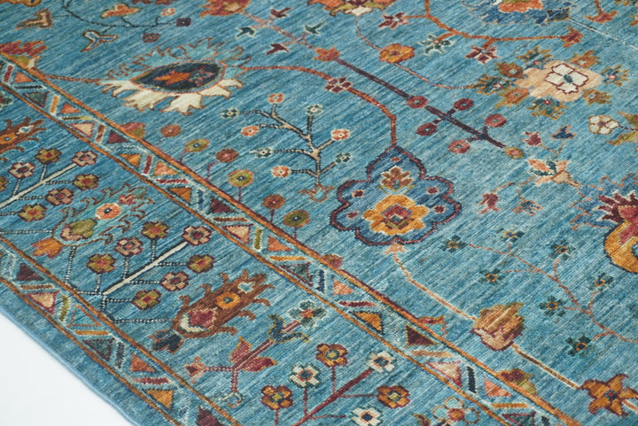 6x8 Waziri Turquoise Blue Afghan Hand Knotted Oriental Rug - Yildiz Rugs