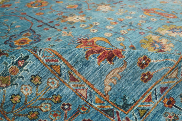 6x8 Waziri Turquoise Blue Afghan Hand Knotted Oriental Rug - Yildiz Rugs