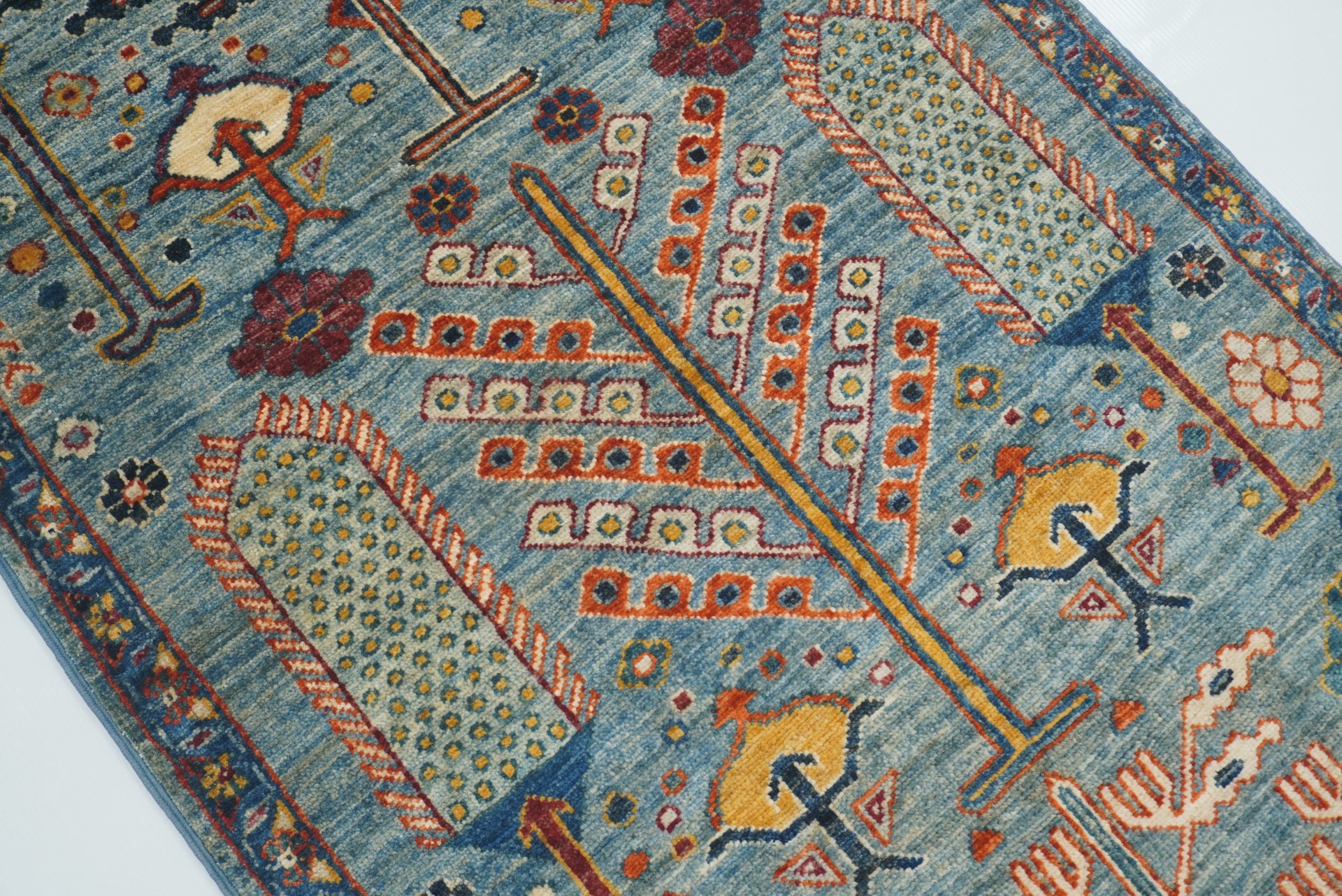 10 ft Blue Bakhshaish Afghan Hand-Knotted Runner Rug