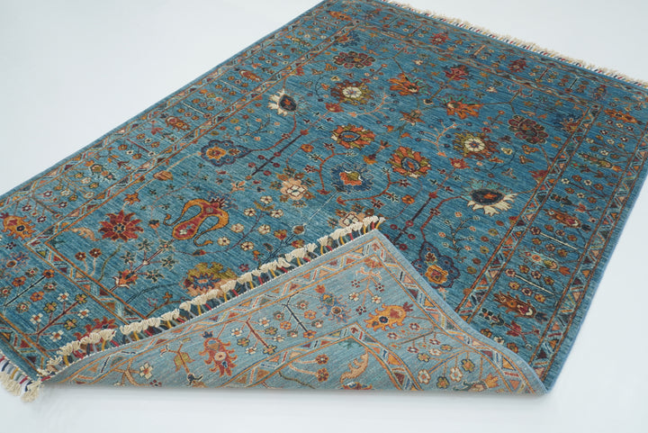 6x8 Waziri Turquoise Blue Afghan Hand Knotted Oriental Rug - Yildiz Rugs