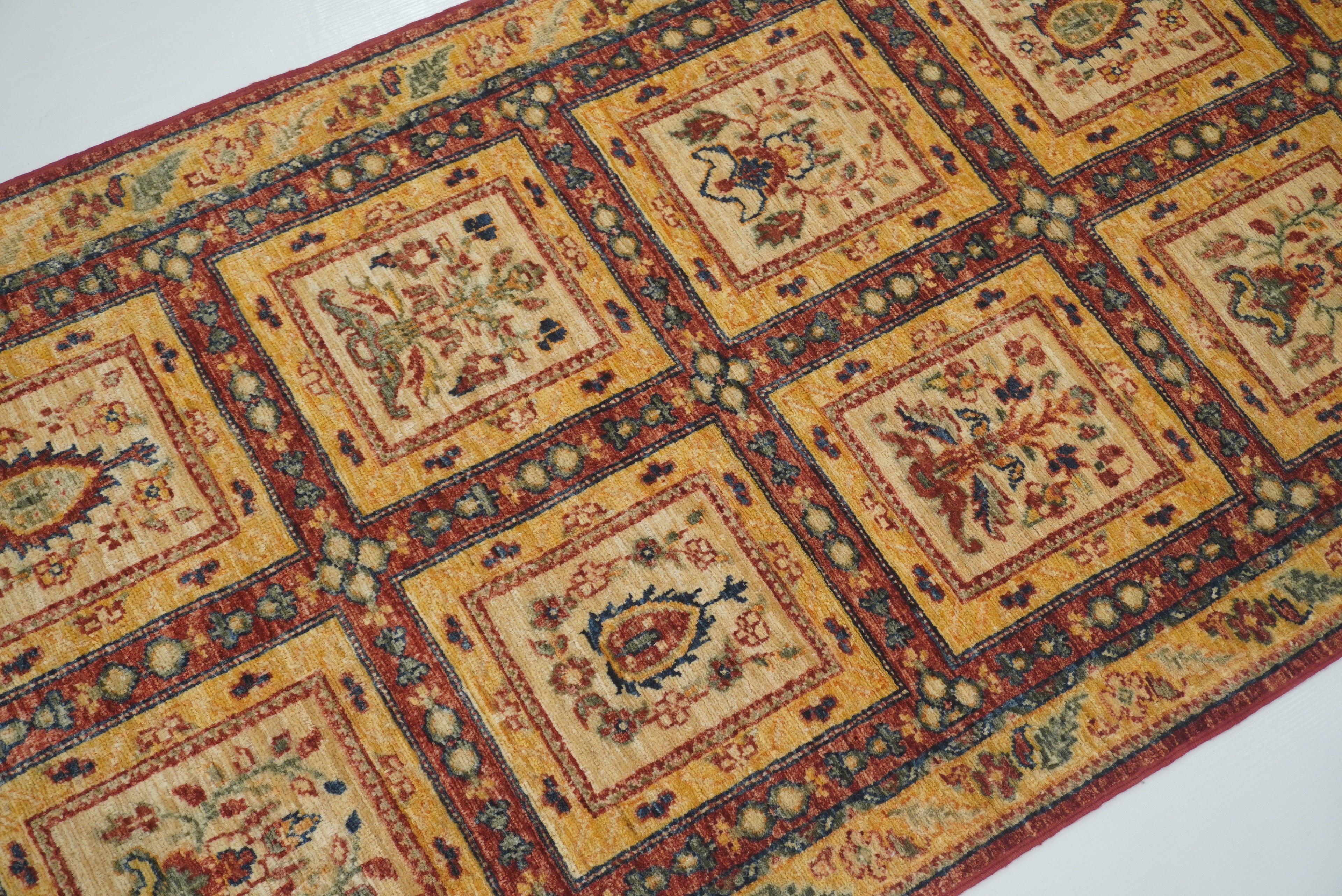 9 ft Beige Hand Knotted Afghan Wool Runner Rug - Yildiz Rugs