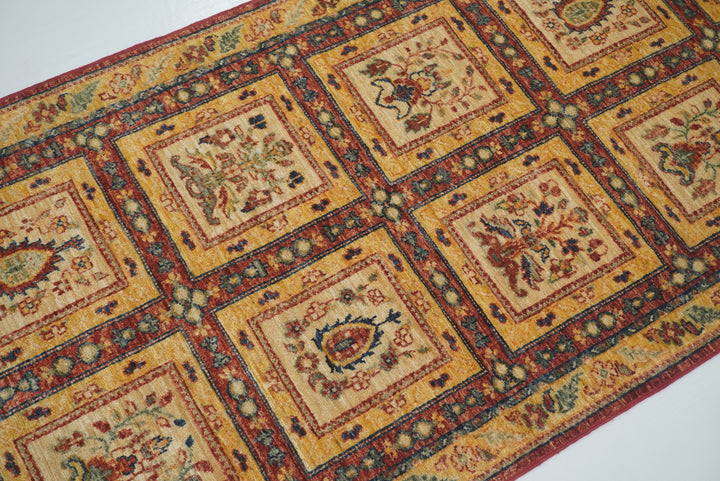 9 ft Beige Hand Knotted Afghan Wool Runner Rug - Yildiz Rugs