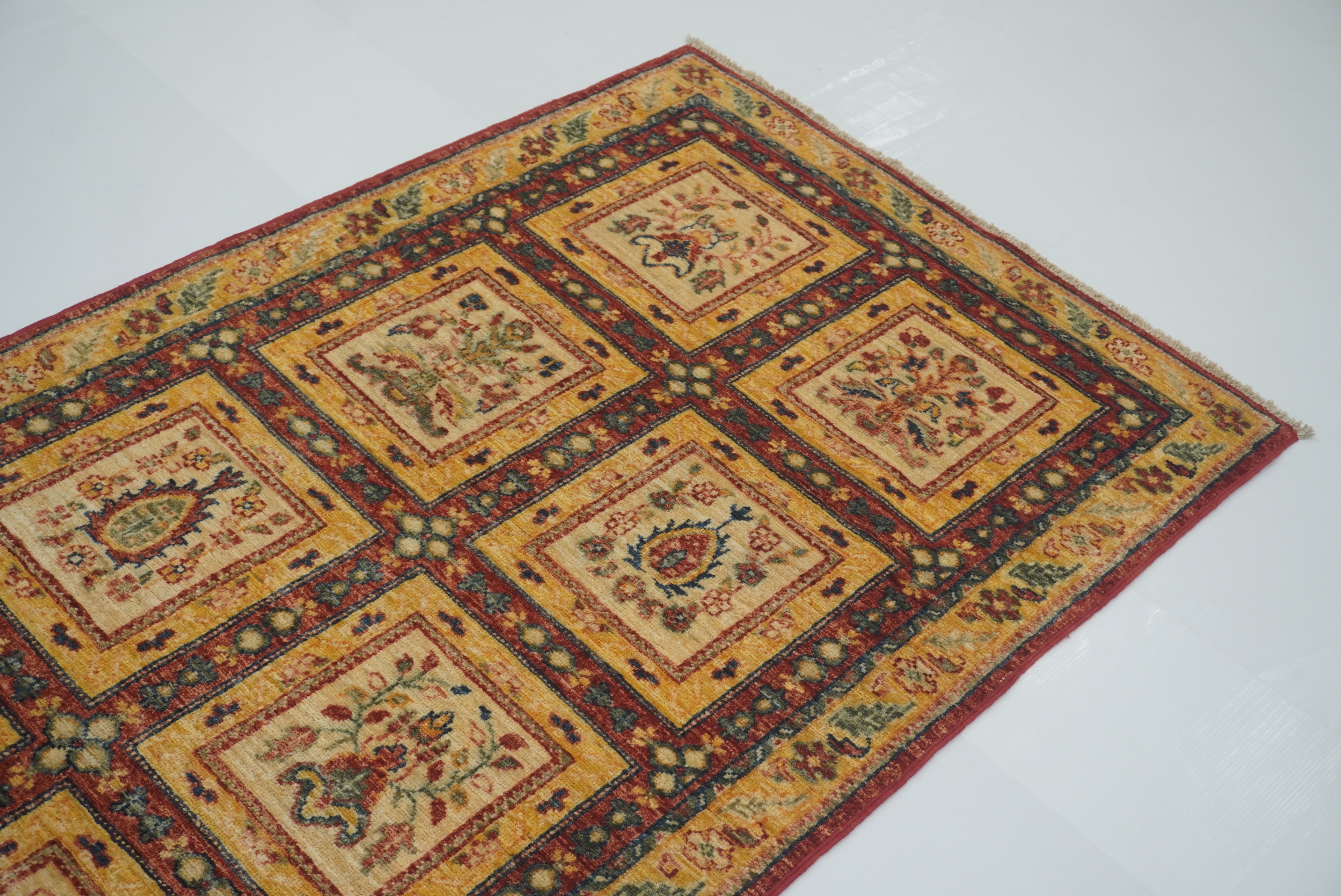 9 ft Beige Hand Knotted Afghan Wool Runner Rug - Yildiz Rugs