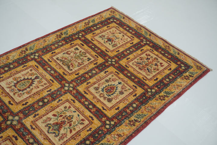 9 ft Beige Hand Knotted Afghan Wool Runner Rug - Yildiz Rugs