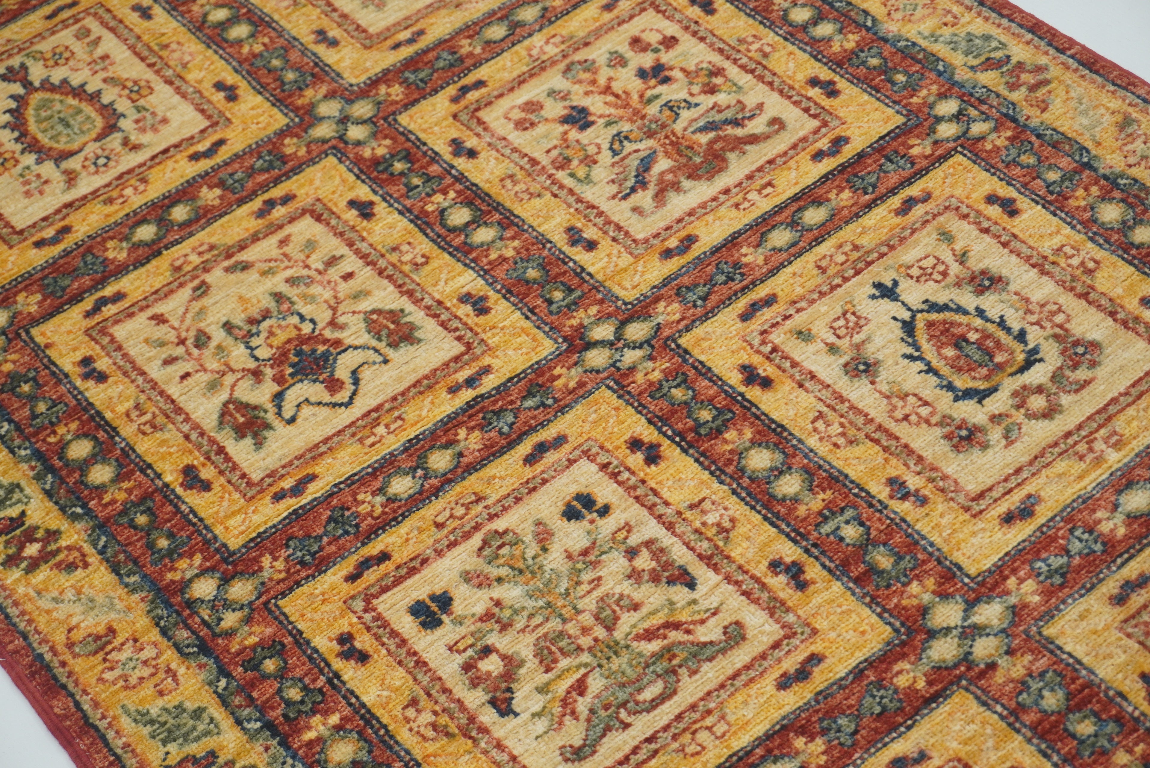 9 ft Beige Hand Knotted Afghan Wool Runner Rug - Yildiz Rugs