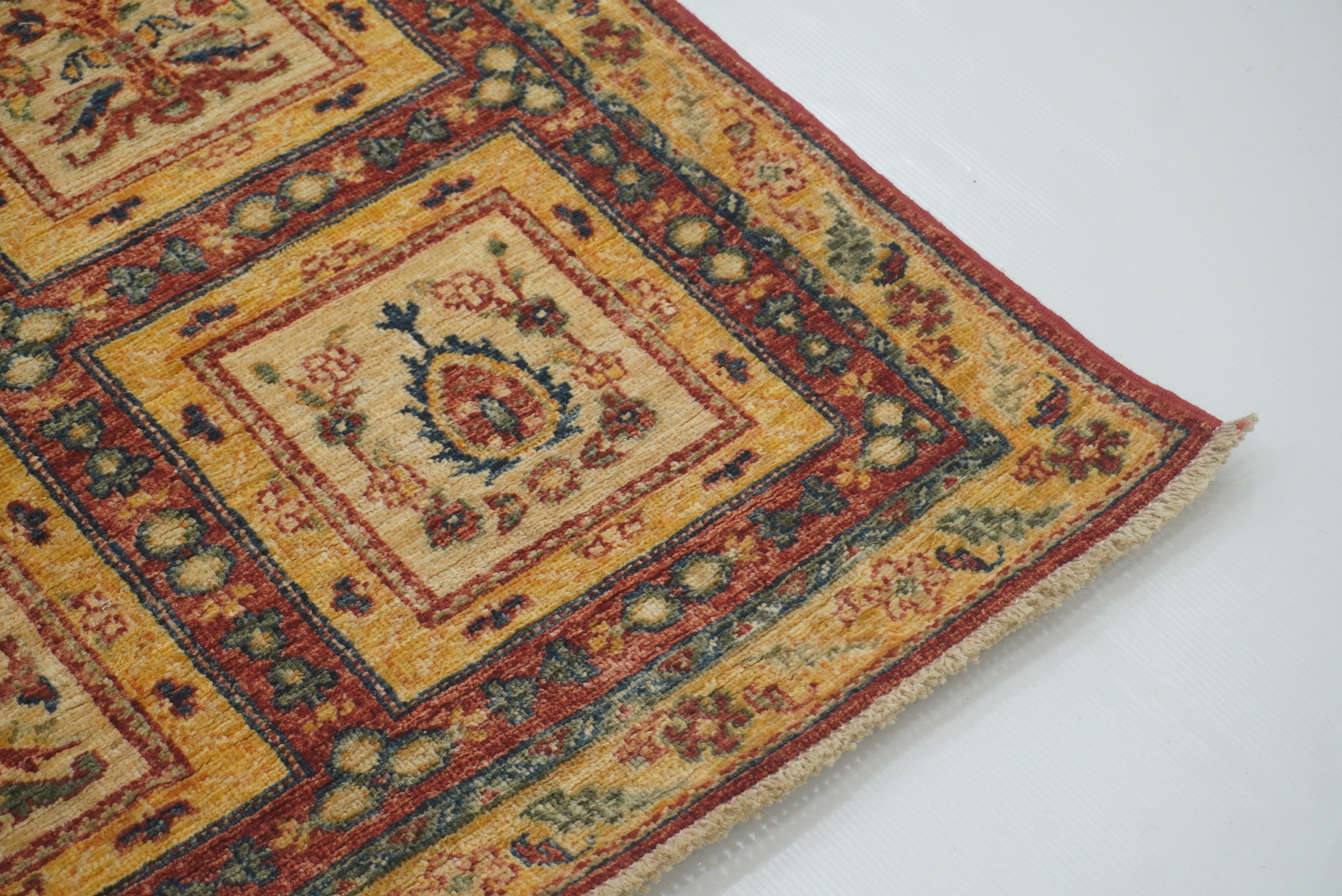 9 ft Beige Hand Knotted Afghan Wool Runner Rug - Yildiz Rugs