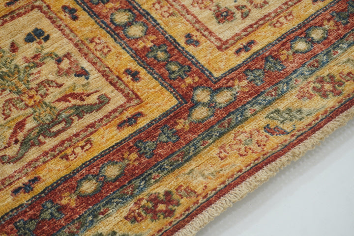 9 ft Beige Hand Knotted Afghan Wool Runner Rug - Yildiz Rugs