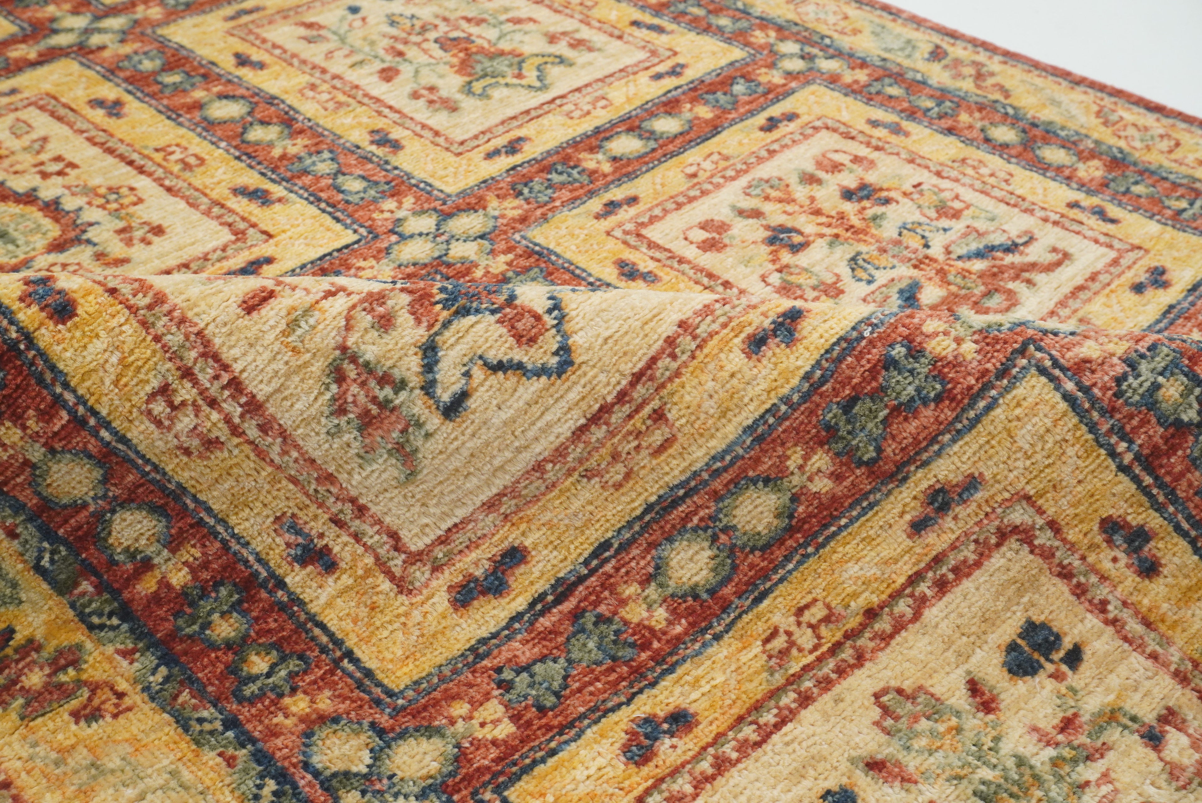 9 ft Beige Hand Knotted Afghan Wool Runner Rug - Yildiz Rugs