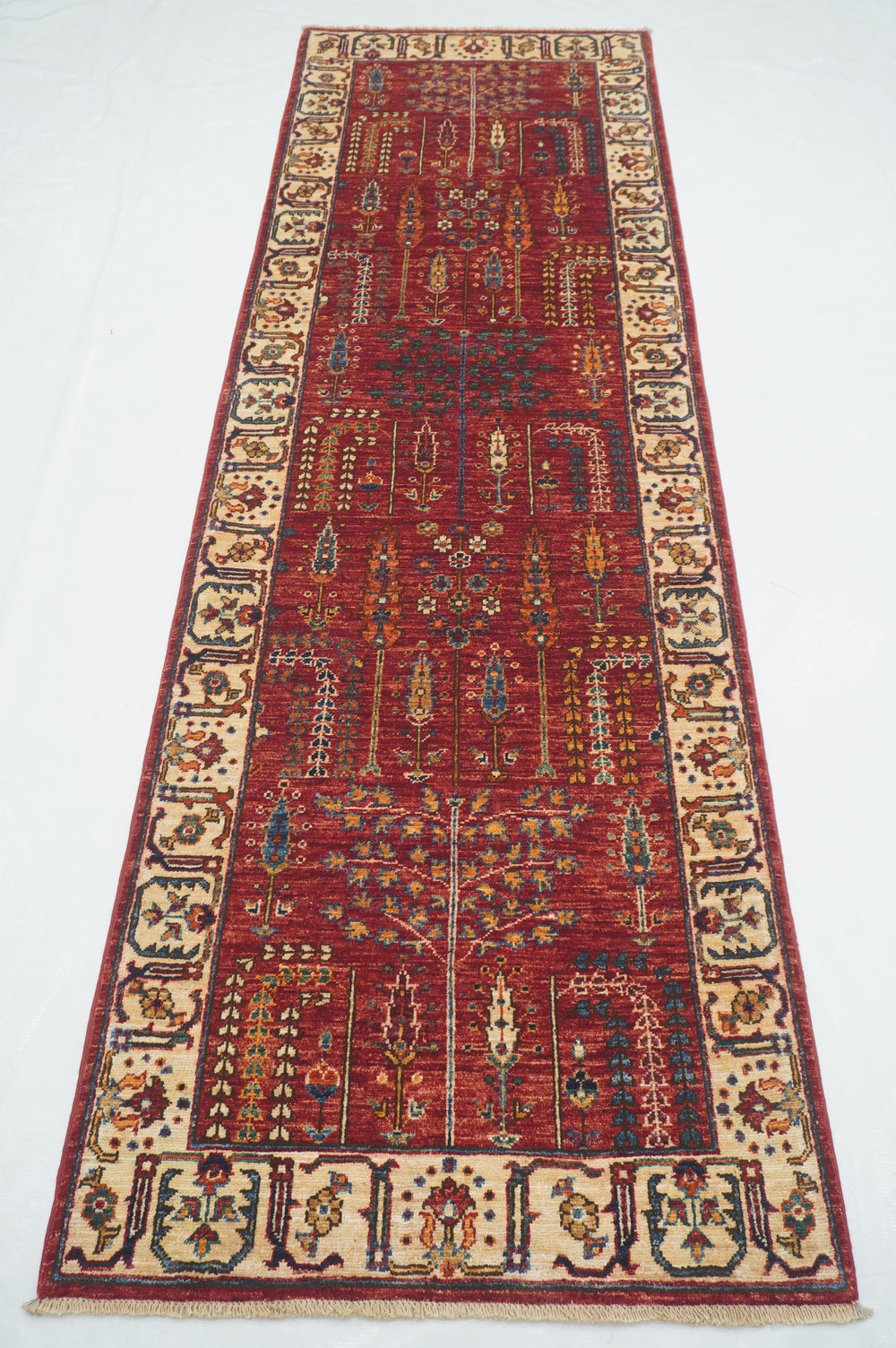 9 Ft Red Bakhshaish Afghan hand knotted Oriental Runner Rug - Yildiz Rugs