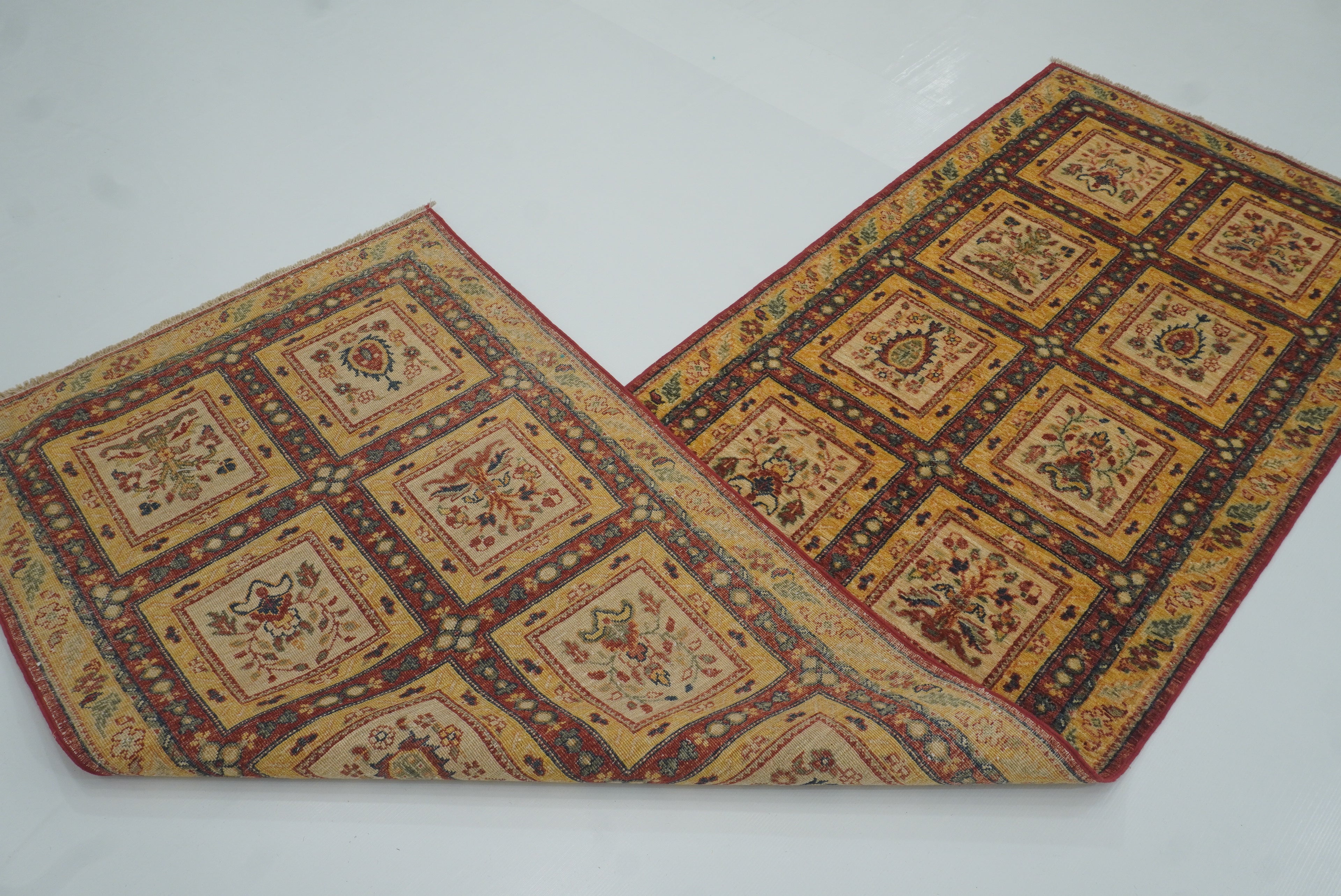 9 ft Beige Hand Knotted Afghan Wool Runner Rug - Yildiz Rugs