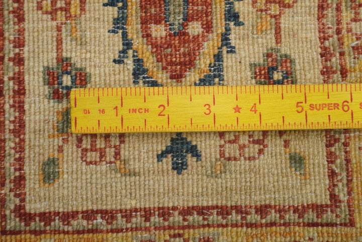 9 ft Beige Hand Knotted Afghan Wool Runner Rug - Yildiz Rugs