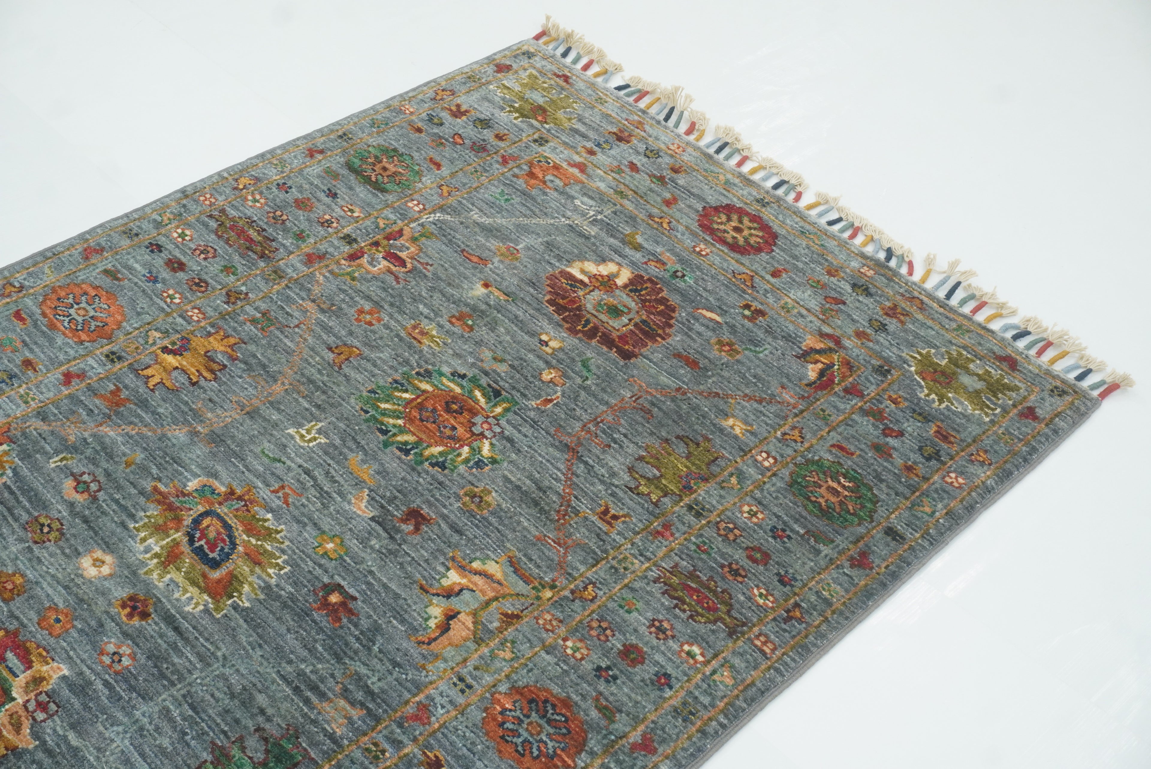 8 ft Waziri Blue Afghan Hand-Knotted Wool Runner Rug - Yildiz Rugs