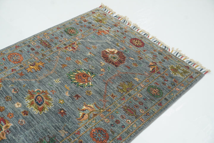 8 ft Waziri Blue Afghan Hand-Knotted Wool Runner Rug - Yildiz Rugs