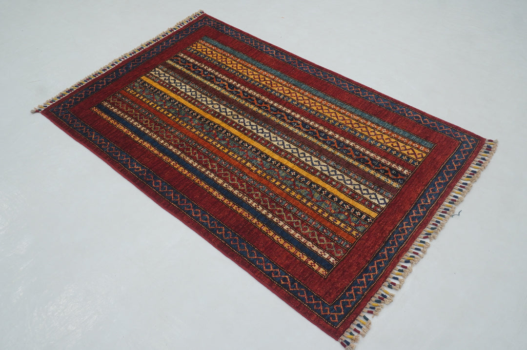 3x5 Red Turkish Shawl Pattern Hand Knotted Tribal Rug