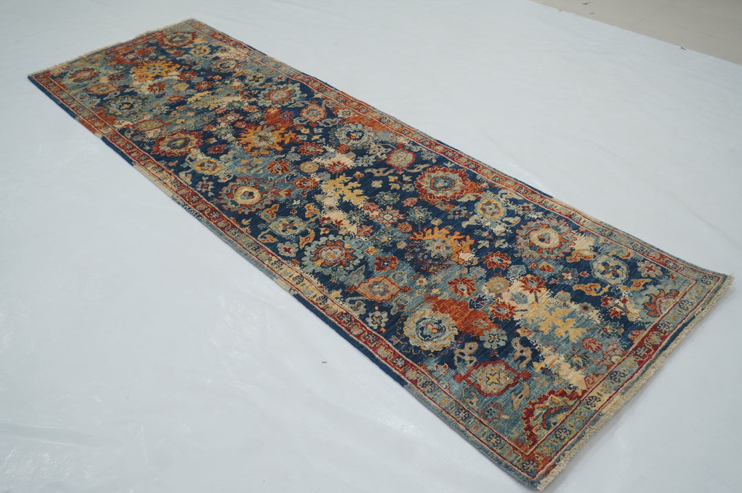 3 x 8 Blue Modern Bidjar Afghan Hand knotted Oriental Runner Rug