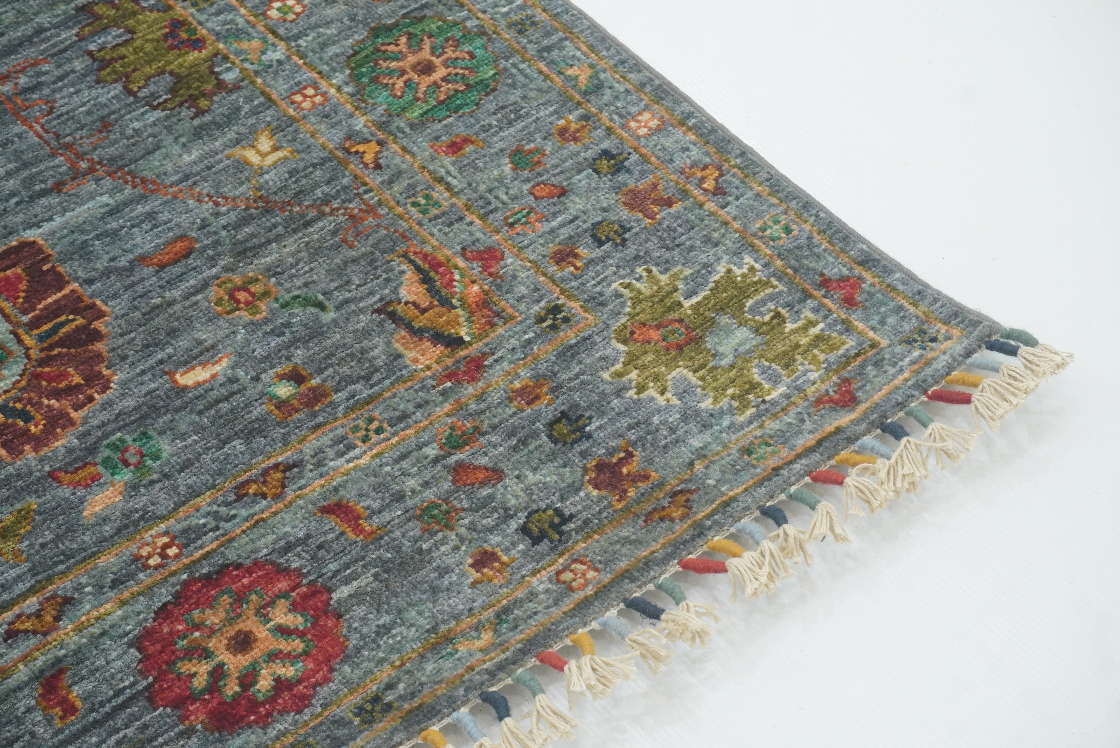 8 ft Waziri Blue Afghan Hand-Knotted Wool Runner Rug - Yildiz Rugs