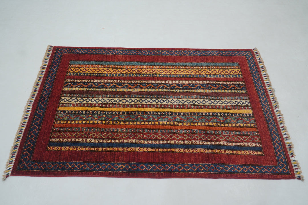 3x5 Red Turkish Shawl Pattern Hand Knotted Tribal Rug