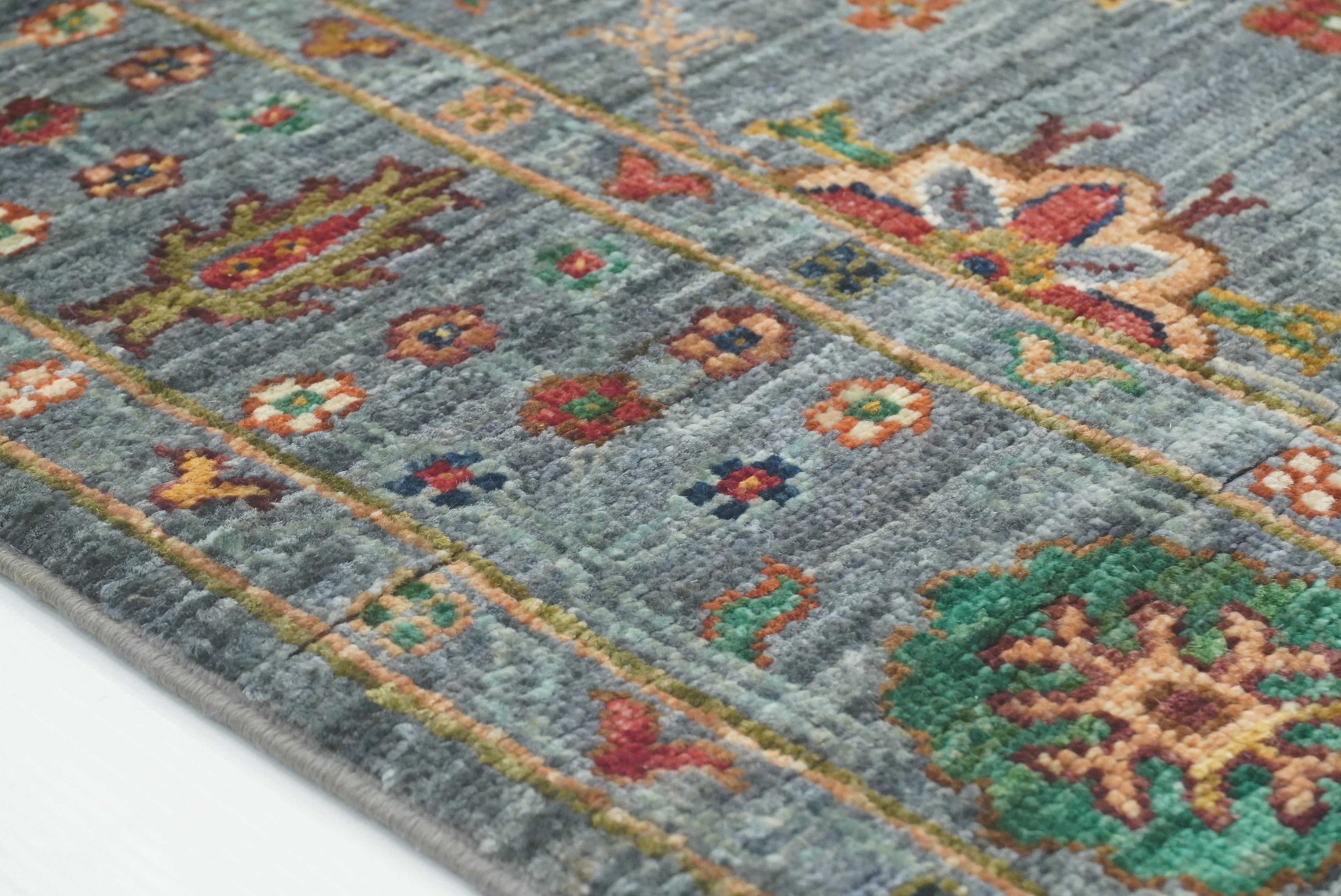 8 ft Waziri Blue Afghan Hand-Knotted Wool Runner Rug - Yildiz Rugs
