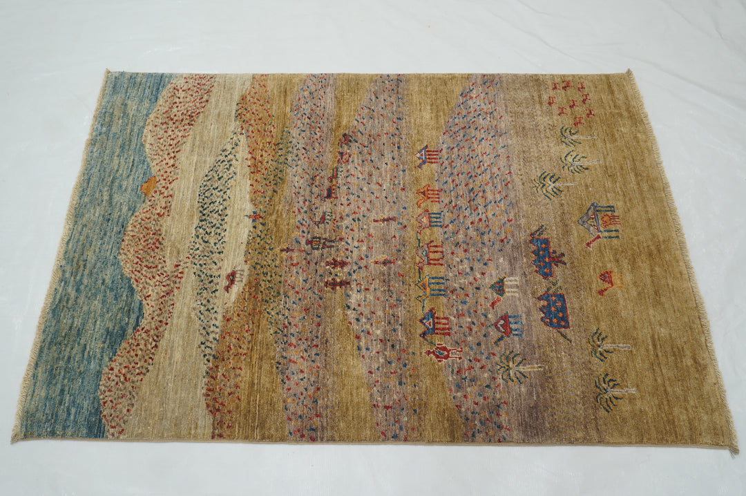 3x5 Brown Gray Landscape Gabbeh Afghan Hand Knotted Nomadic Rug