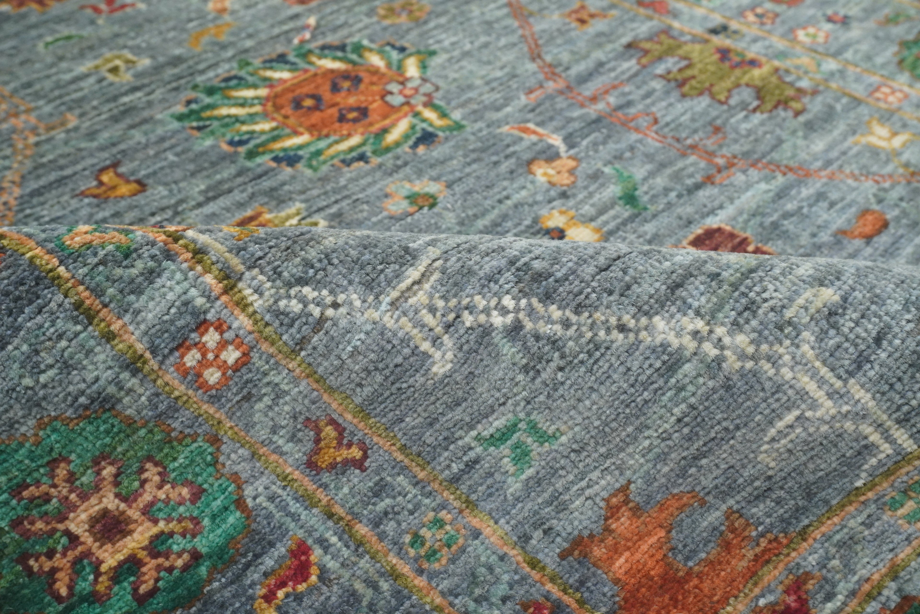 8 ft Waziri Blue Afghan Hand-Knotted Wool Runner Rug - Yildiz Rugs