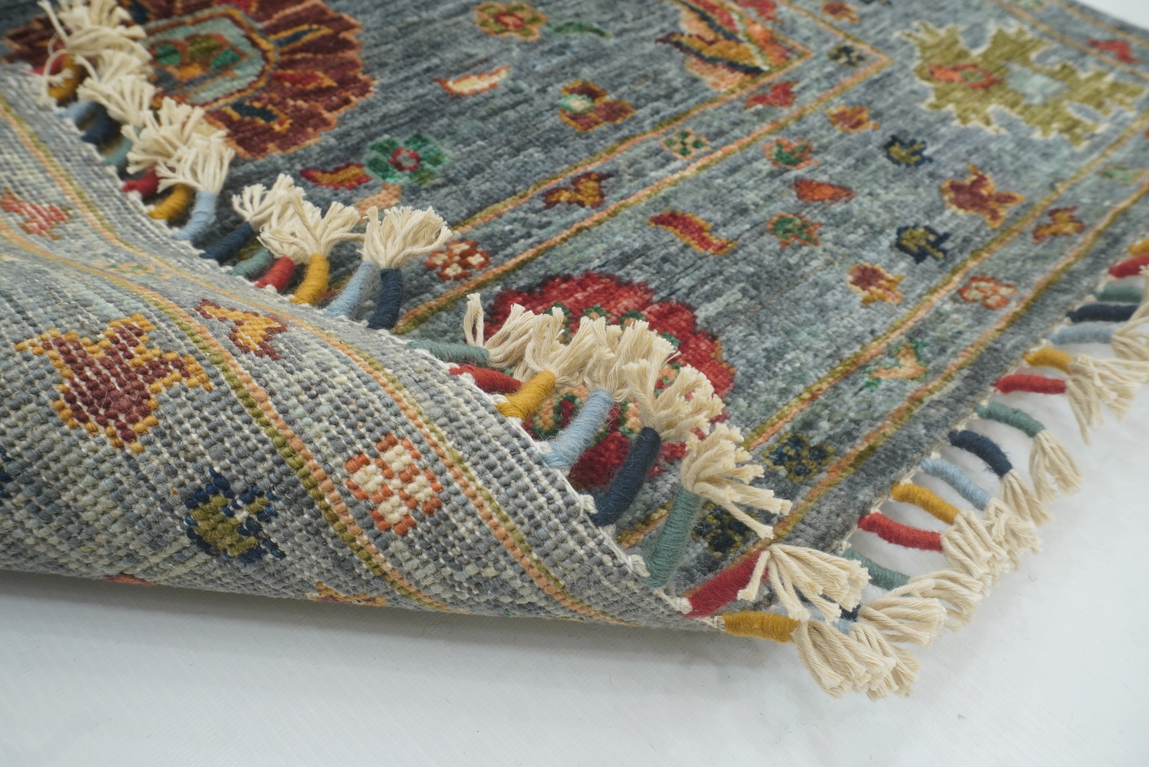 8 ft Waziri Blue Afghan Hand-Knotted Wool Runner Rug - Yildiz Rugs