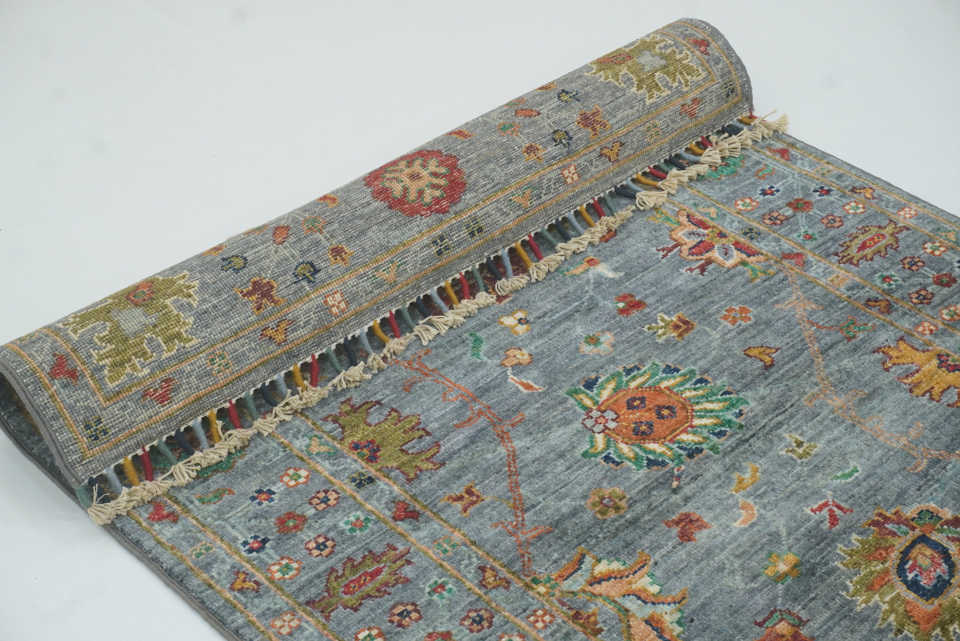 8 ft Waziri Blue Afghan Hand-Knotted Wool Runner Rug - Yildiz Rugs