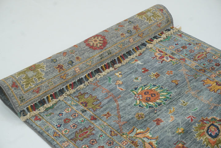 8 ft Waziri Blue Afghan Hand-Knotted Wool Runner Rug - Yildiz Rugs