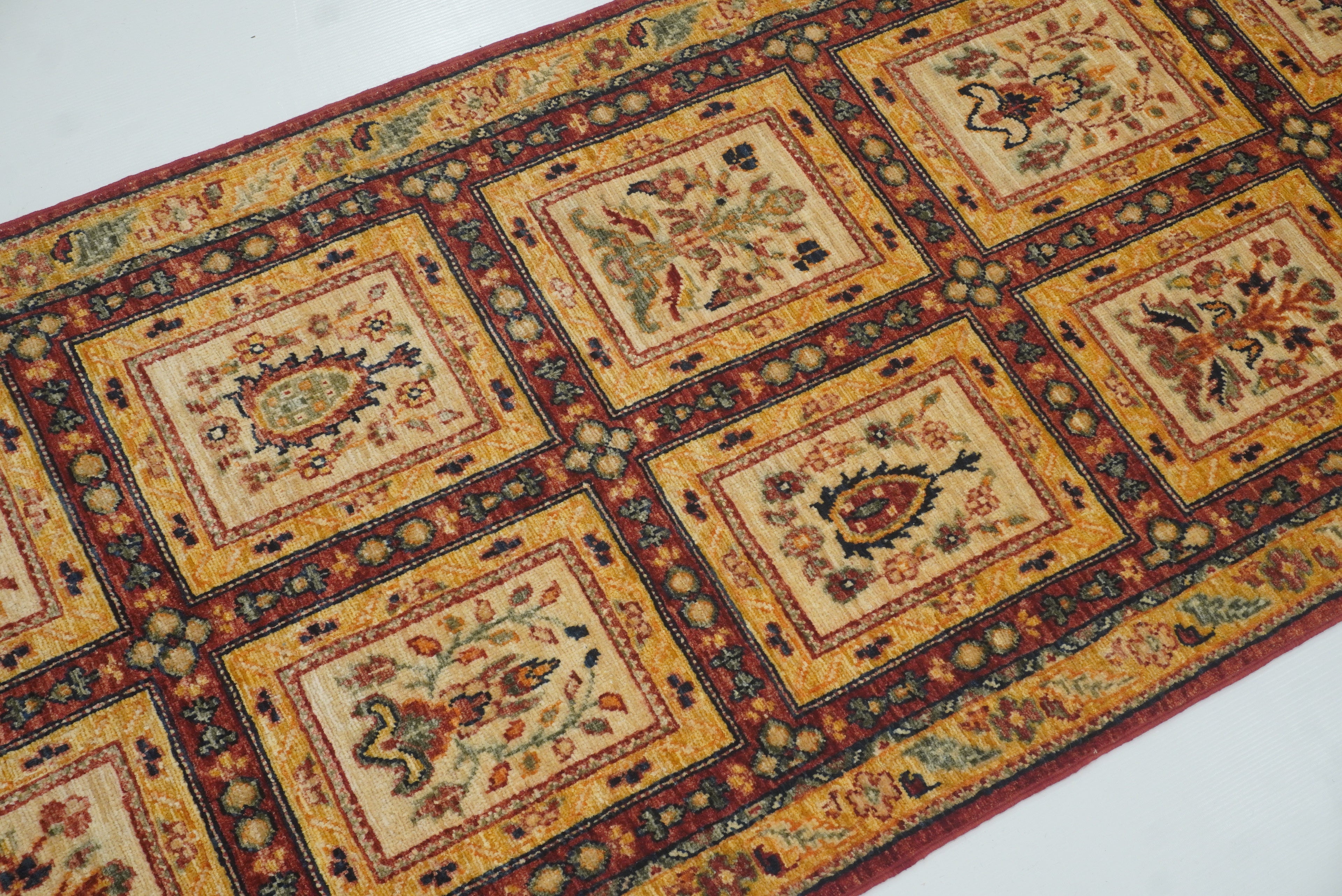 9 ft Beige Hand Knotted Afghan Wool Runner Rug - Yildiz Rugs