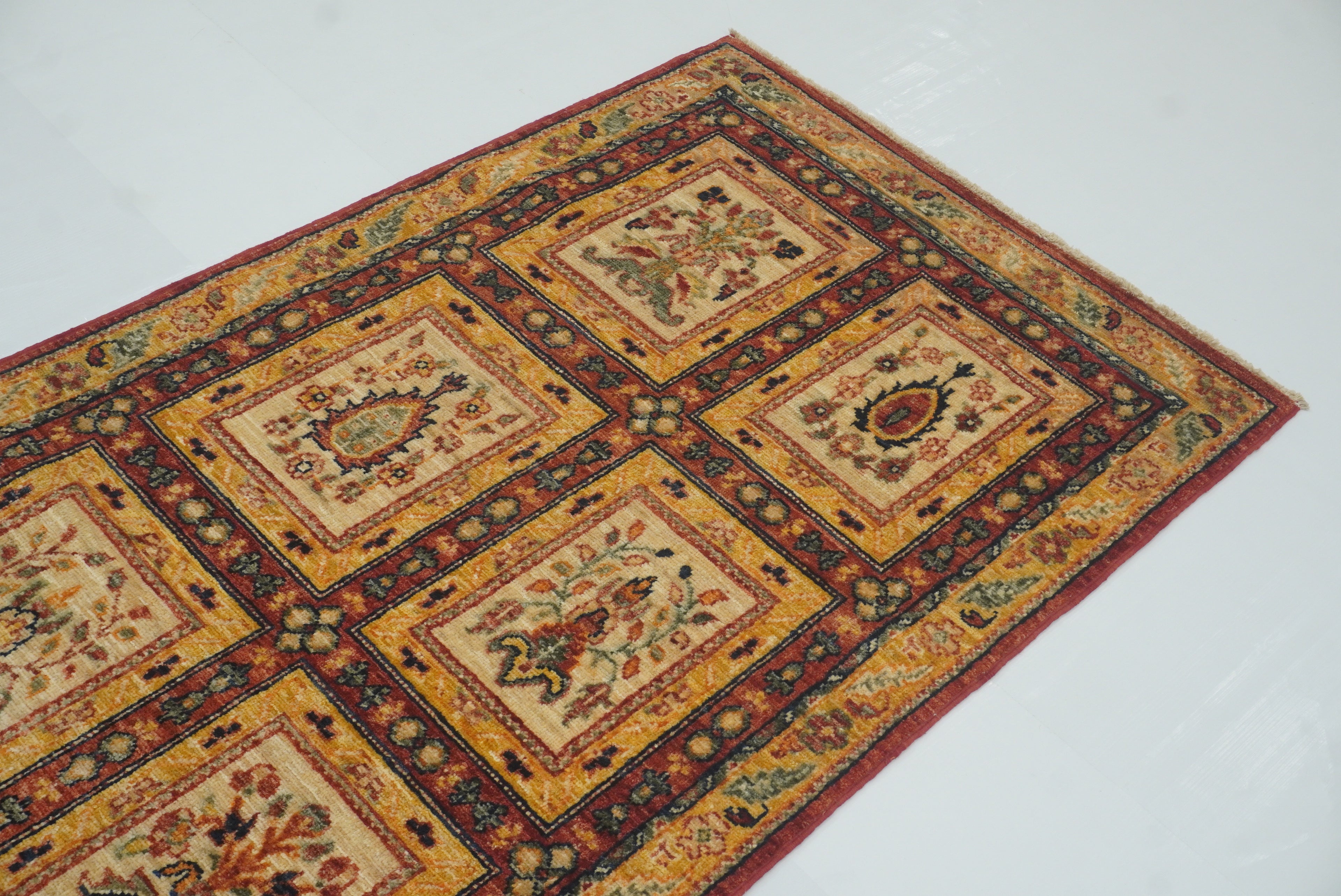 9 ft Beige Hand Knotted Afghan Wool Runner Rug - Yildiz Rugs