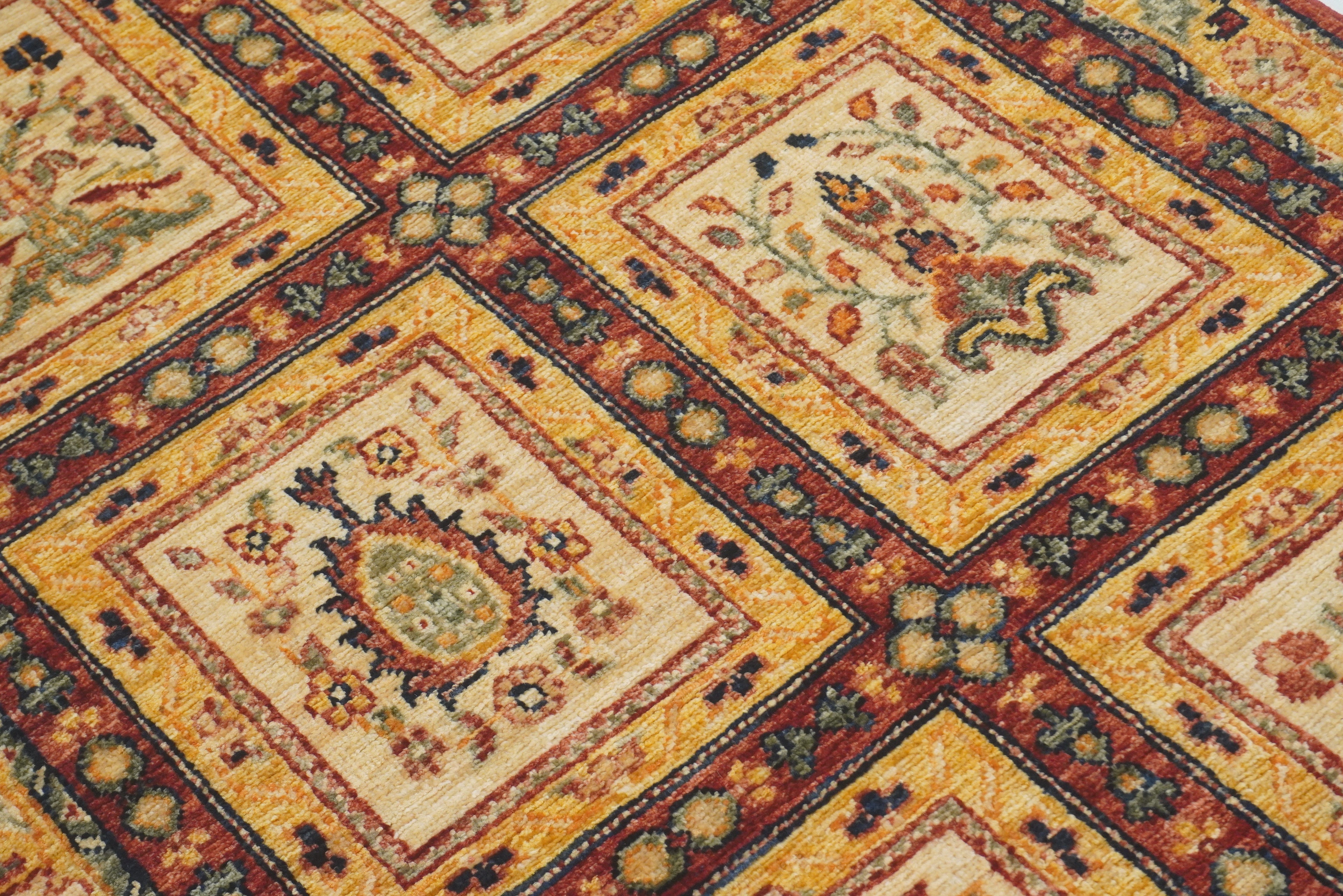 9 ft Beige Hand Knotted Afghan Wool Runner Rug - Yildiz Rugs