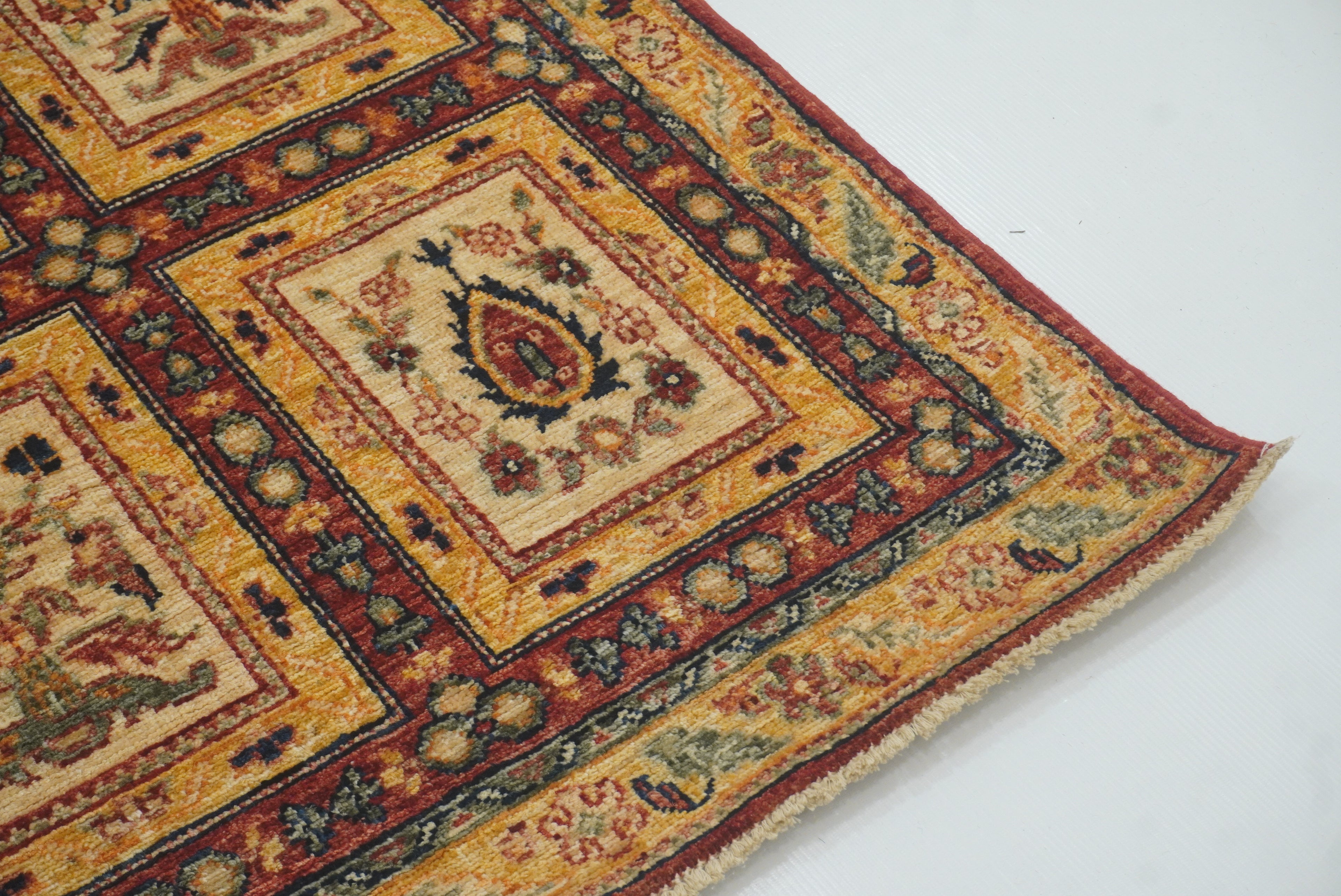 9 ft Beige Hand Knotted Afghan Wool Runner Rug - Yildiz Rugs