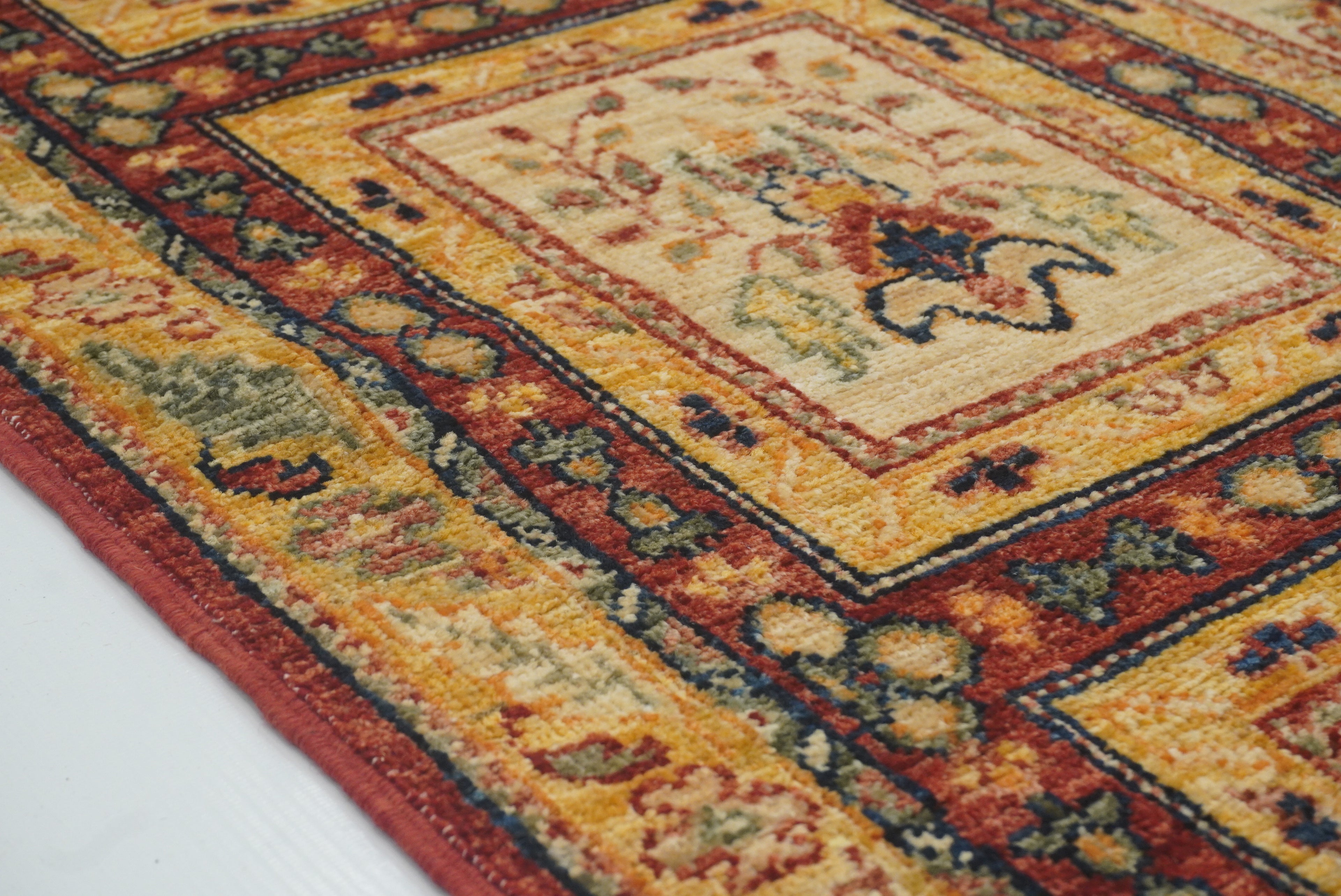 9 ft Beige Hand Knotted Afghan Wool Runner Rug - Yildiz Rugs