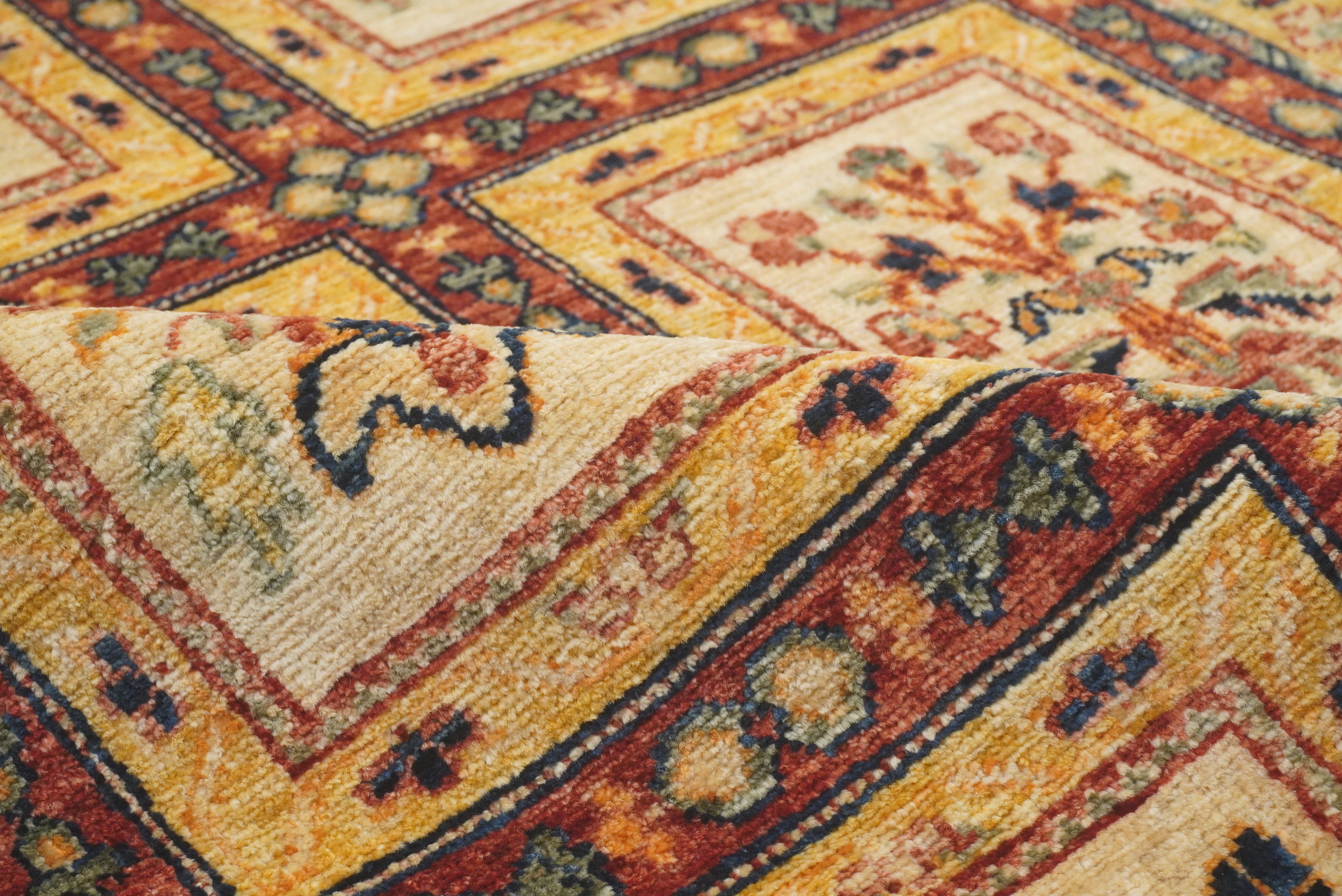 9 ft Beige Hand Knotted Afghan Wool Runner Rug - Yildiz Rugs