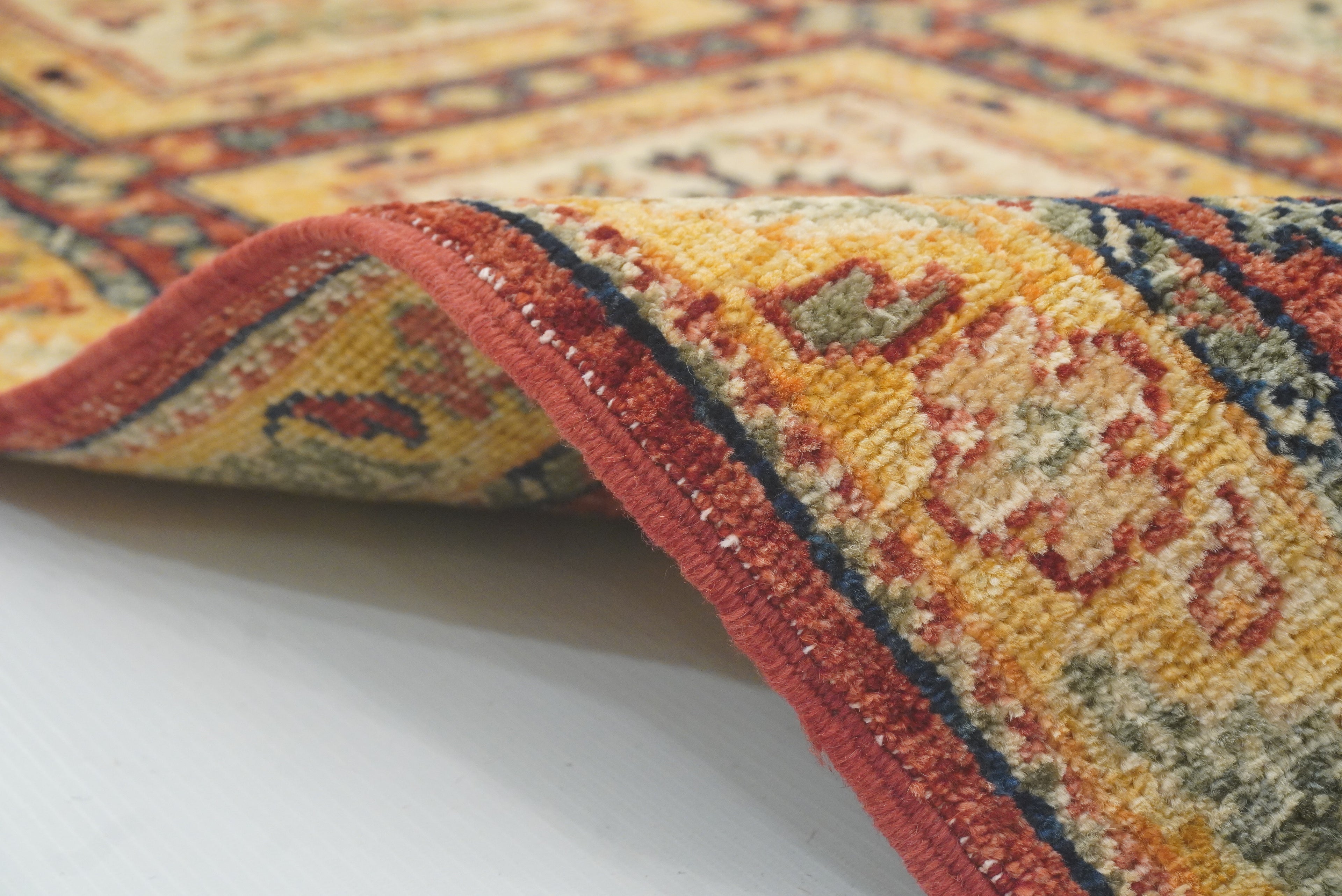 9 ft Beige Hand Knotted Afghan Wool Runner Rug - Yildiz Rugs