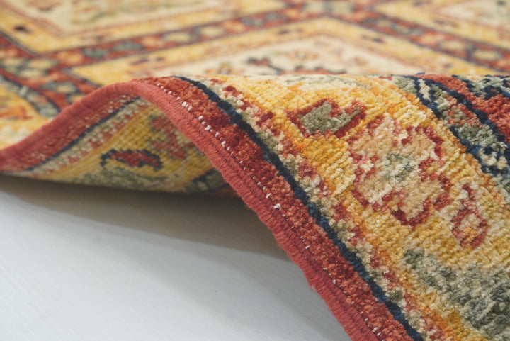 9 ft Beige Hand Knotted Afghan Wool Runner Rug - Yildiz Rugs