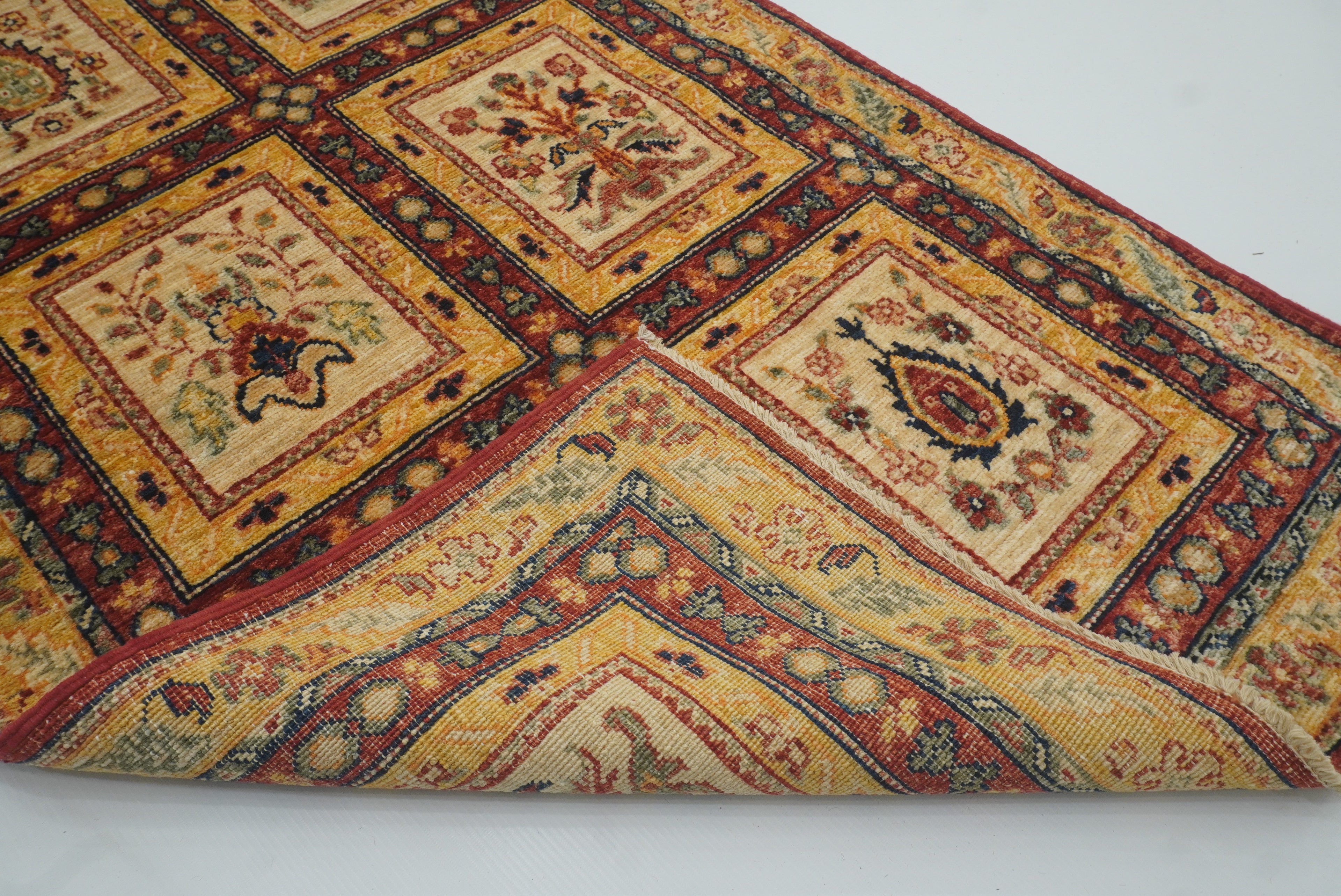 9 ft Beige Hand Knotted Afghan Wool Runner Rug - Yildiz Rugs
