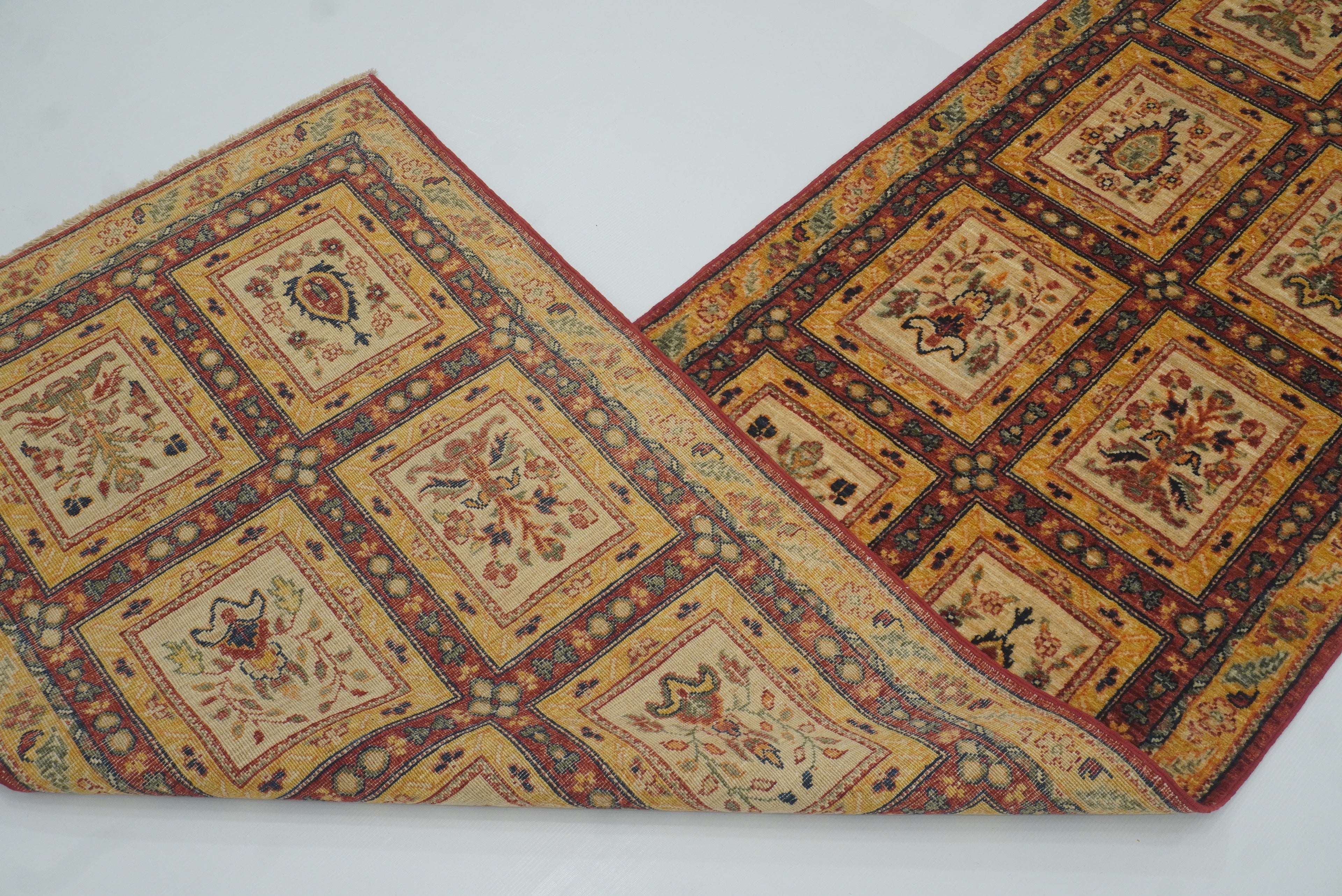 9 ft Beige Hand Knotted Afghan Wool Runner Rug - Yildiz Rugs