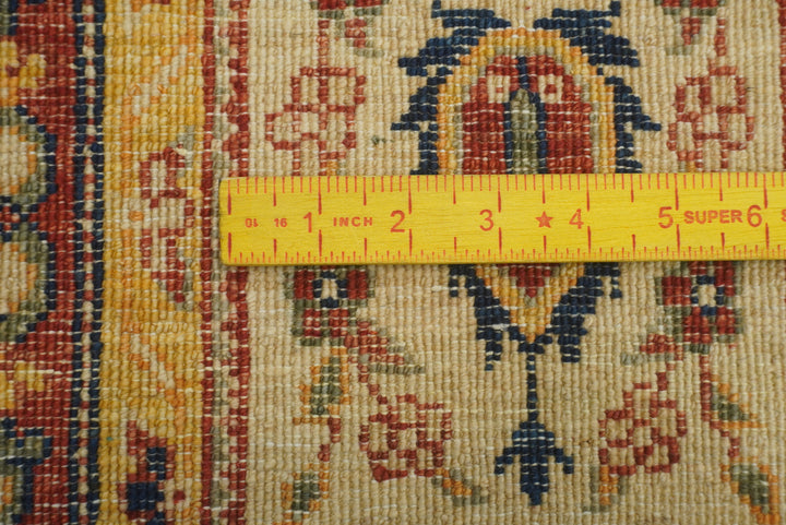 9 ft Beige Hand Knotted Afghan Wool Runner Rug - Yildiz Rugs