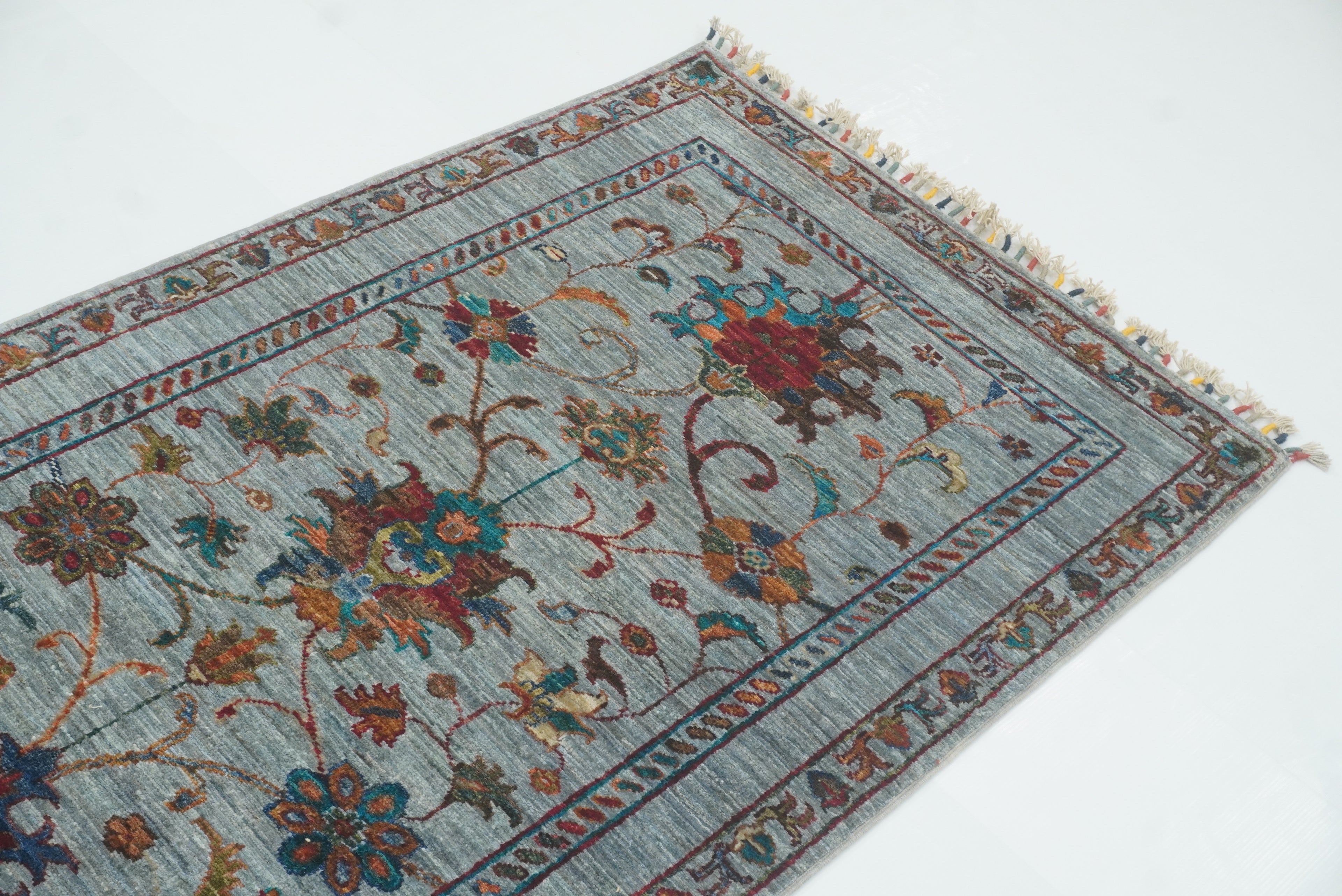 8 ft Waziri Blue Afghan Hand-Knotted Wool Runner Rug - Yildiz Rugs