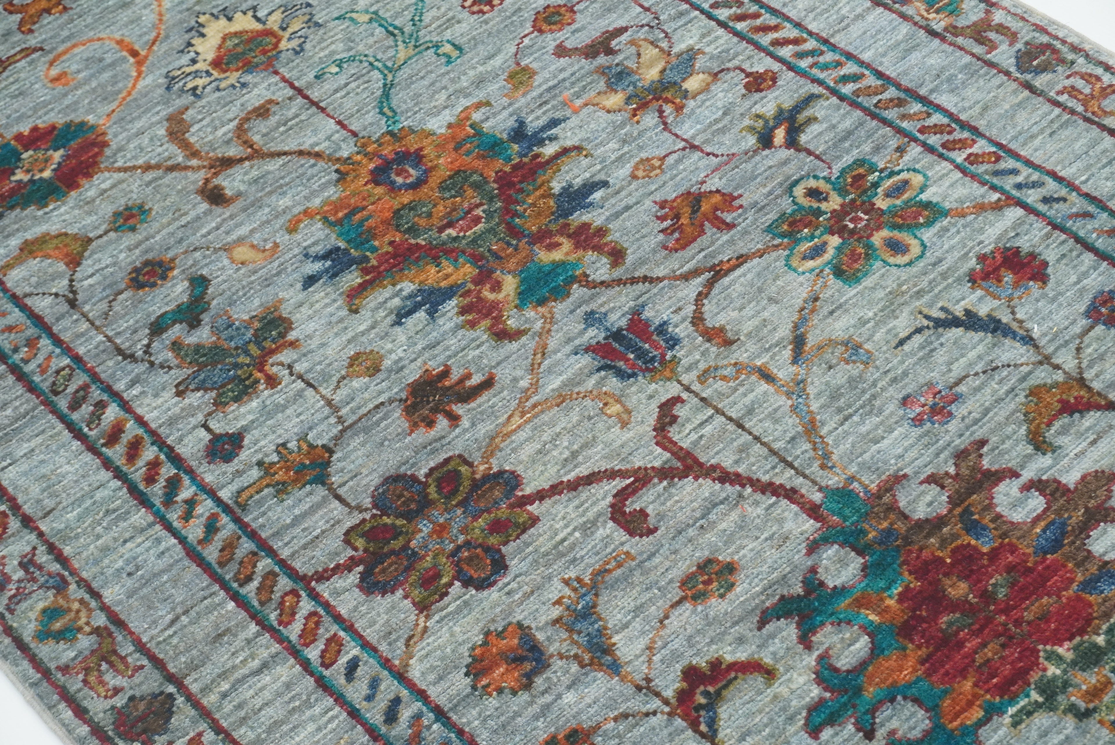 8 ft Waziri Blue Afghan Hand-Knotted Wool Runner Rug - Yildiz Rugs