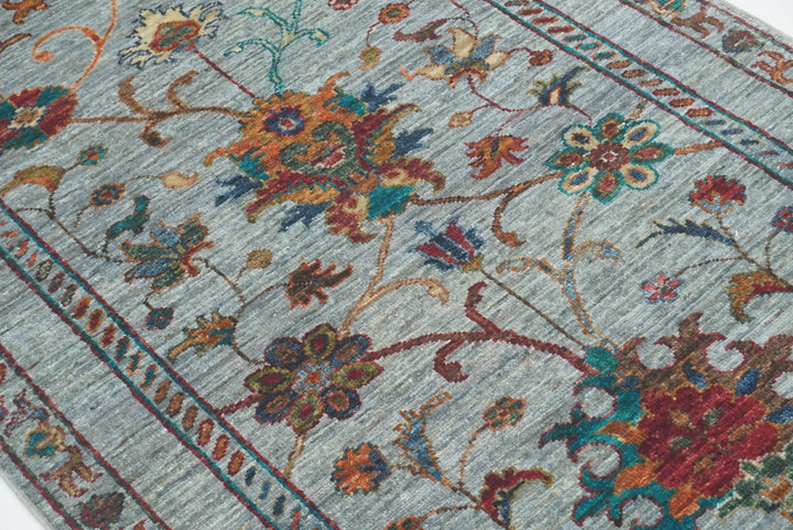 8 ft Waziri Blue Afghan Hand-Knotted Wool Runner Rug - Yildiz Rugs